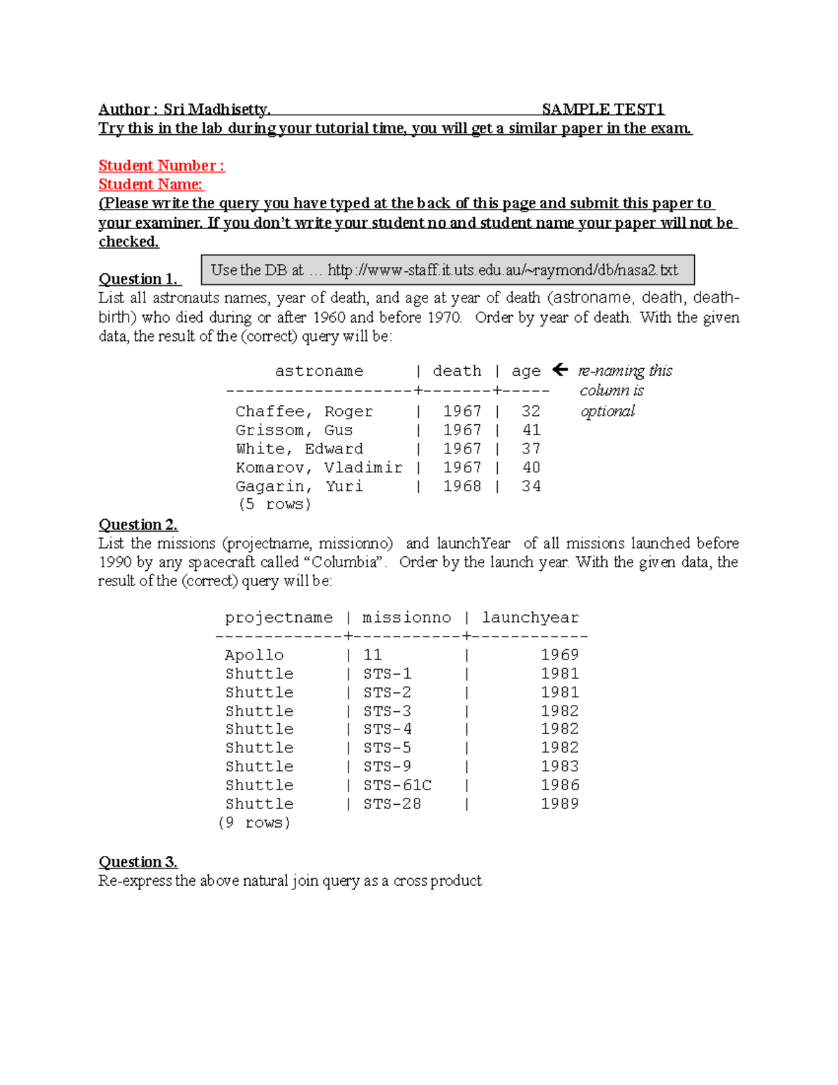 Sample/practice Exam 2019, Questions And Answers - Author : Sri ...