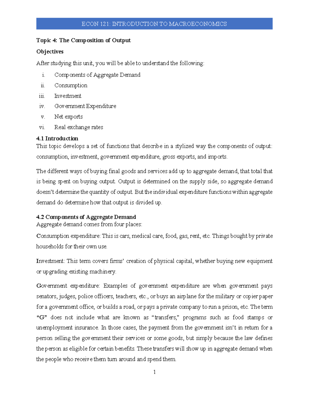 Topic 4 The Composition Of Output - Topic 4: The Composition Of Output 