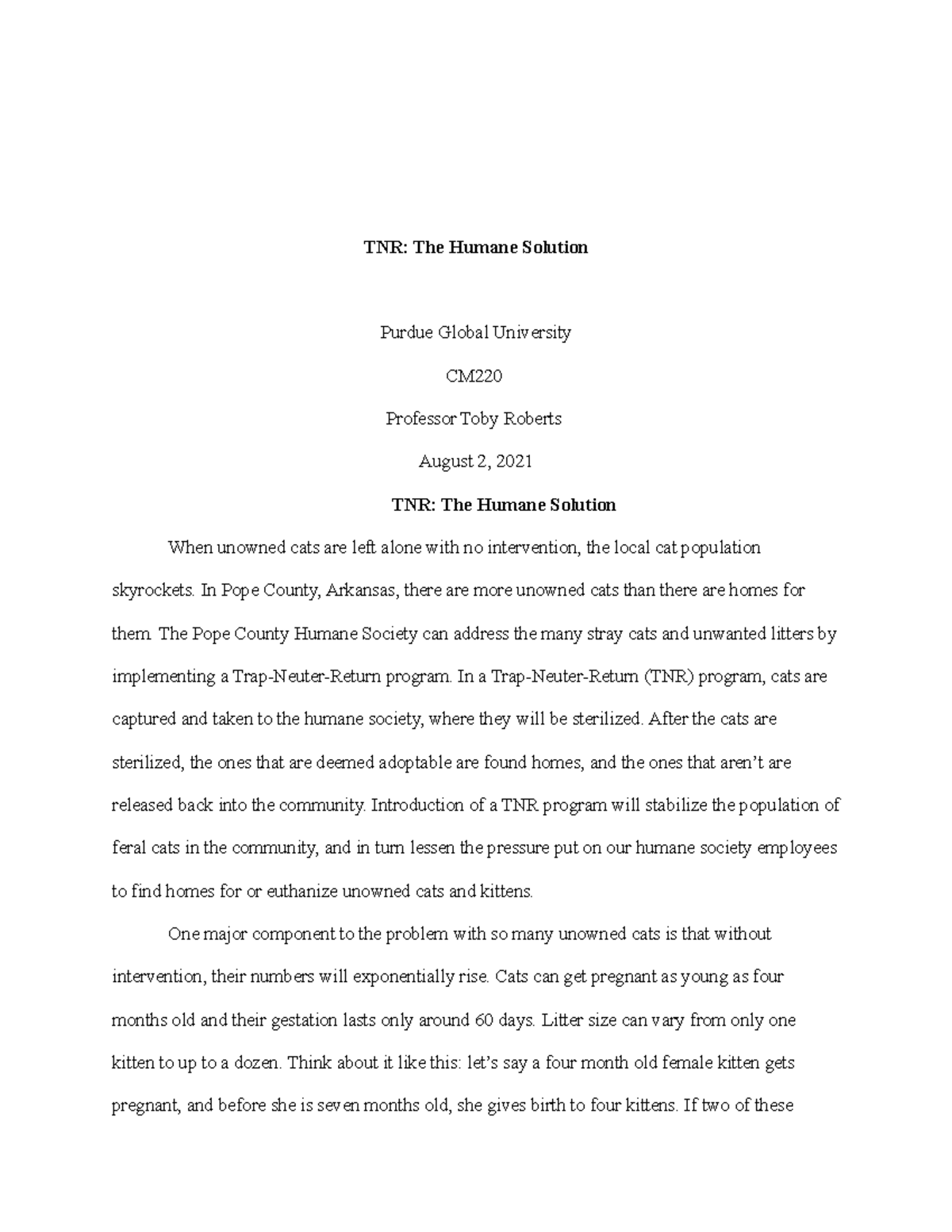 TNR The Humane Solution - TNR: The Humane Solution Purdue Global ...