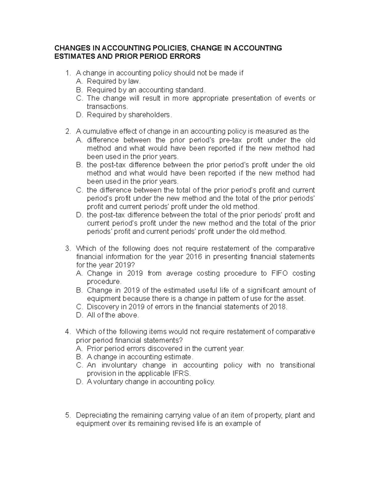 Chapter 5 - Exercise 2 2022 CHANGES IN ACCOUNTING POLICIES, CHANGE IN ...