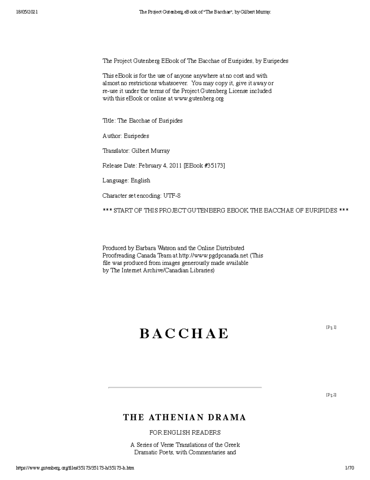 The Bacchae translated by Gilbert Murray 5efb13f2b31fdcdf ...