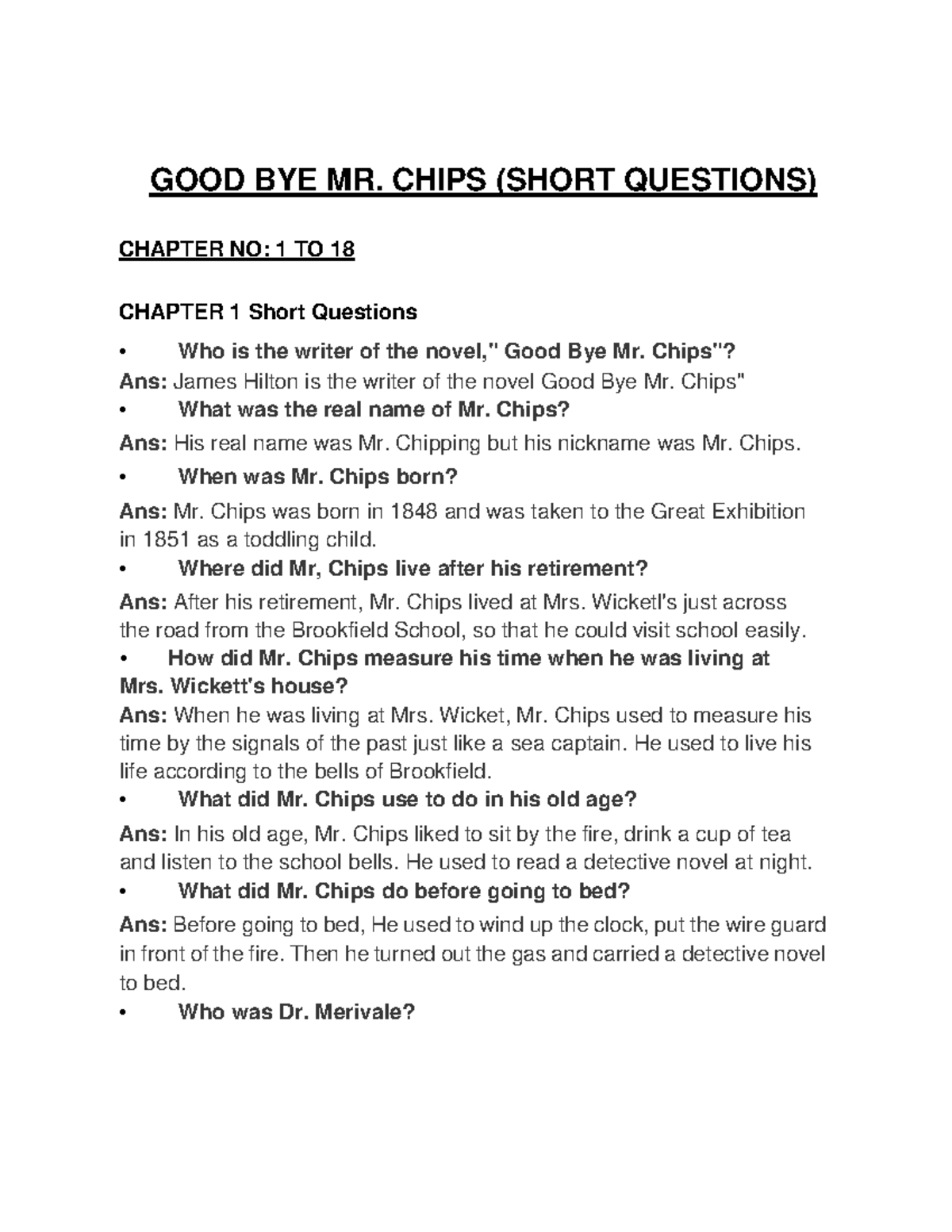 1643746288298 ALL Short Questions OF MR - GOOD BYE MR. CHIPS (SHORT ...