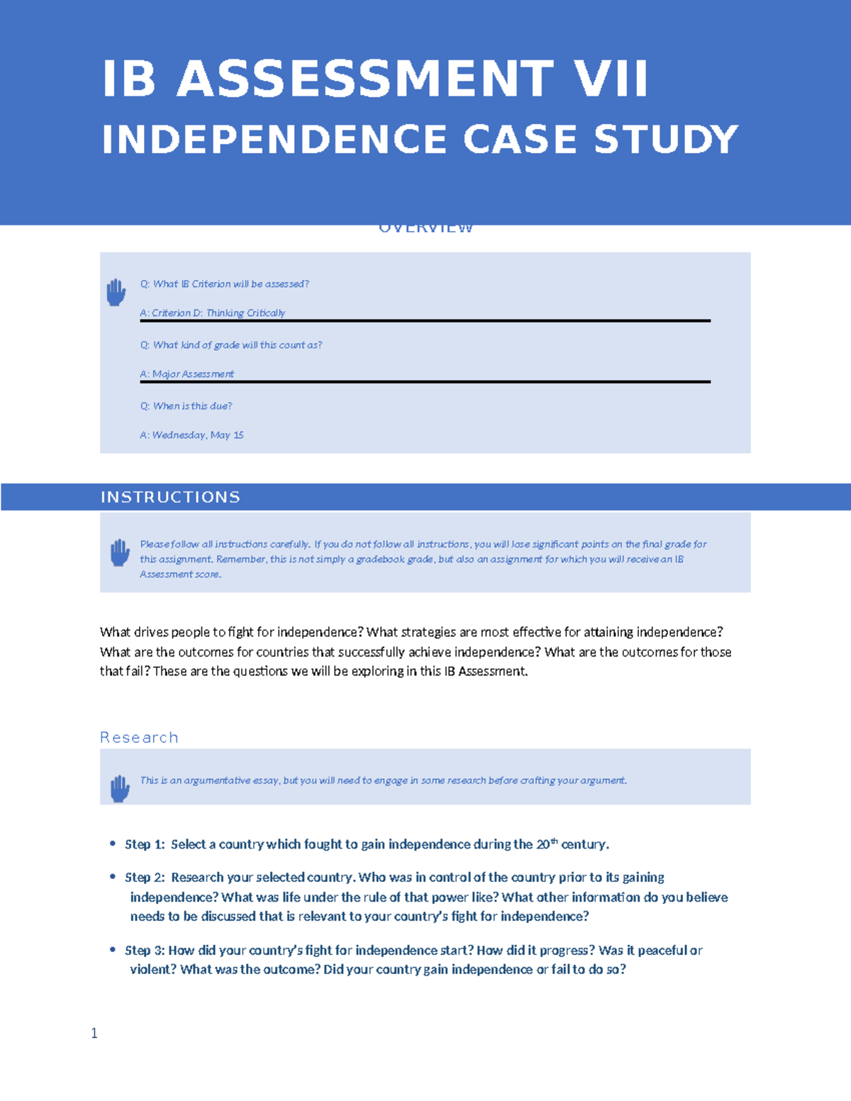 IB Assessment 7 Instructions - IB ASSESSMENT VII INDEPENDENCE CASE ... image.