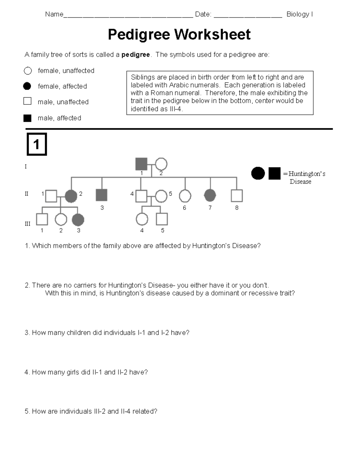 Pedigree Practice Problems - Name