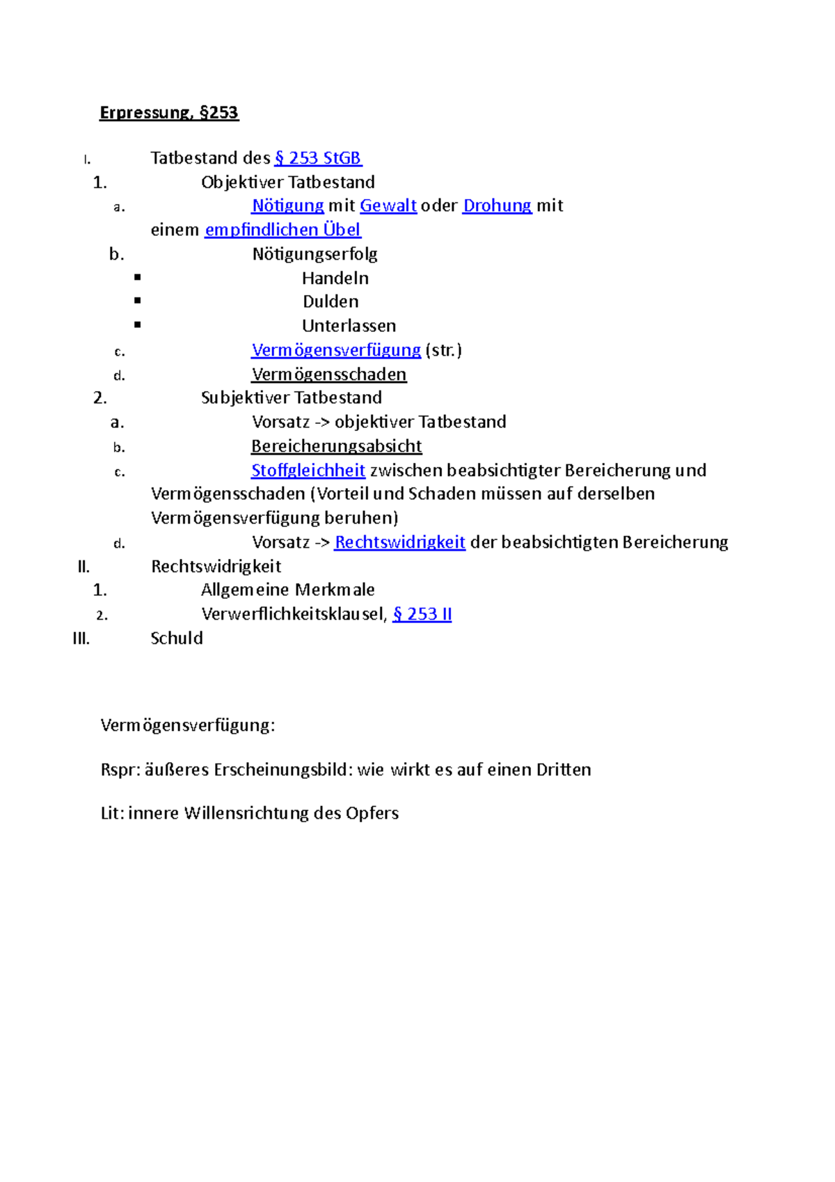 Erpressung St GB - Sommersemester - Erpressung, § I. Tatbestand Des ...