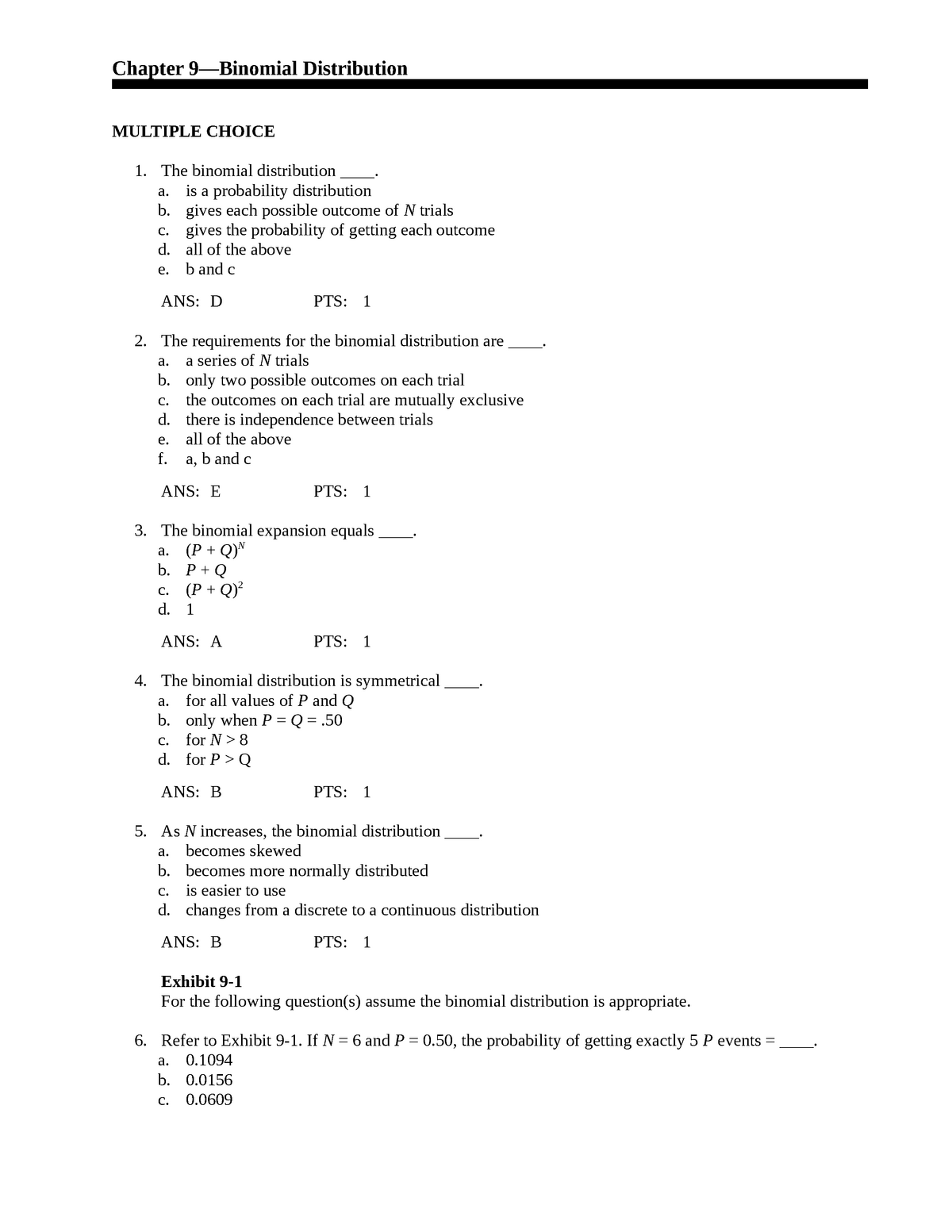 Worksheet Binomial Distribution Multiple Choice