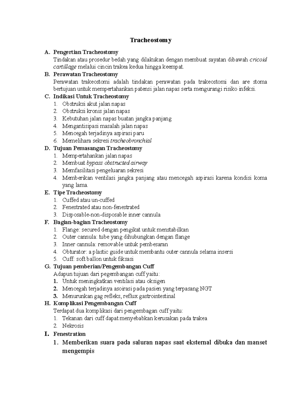 Resume Tracheostomy Tracheostomy A. Pengertian Tracheostomy Tindakan