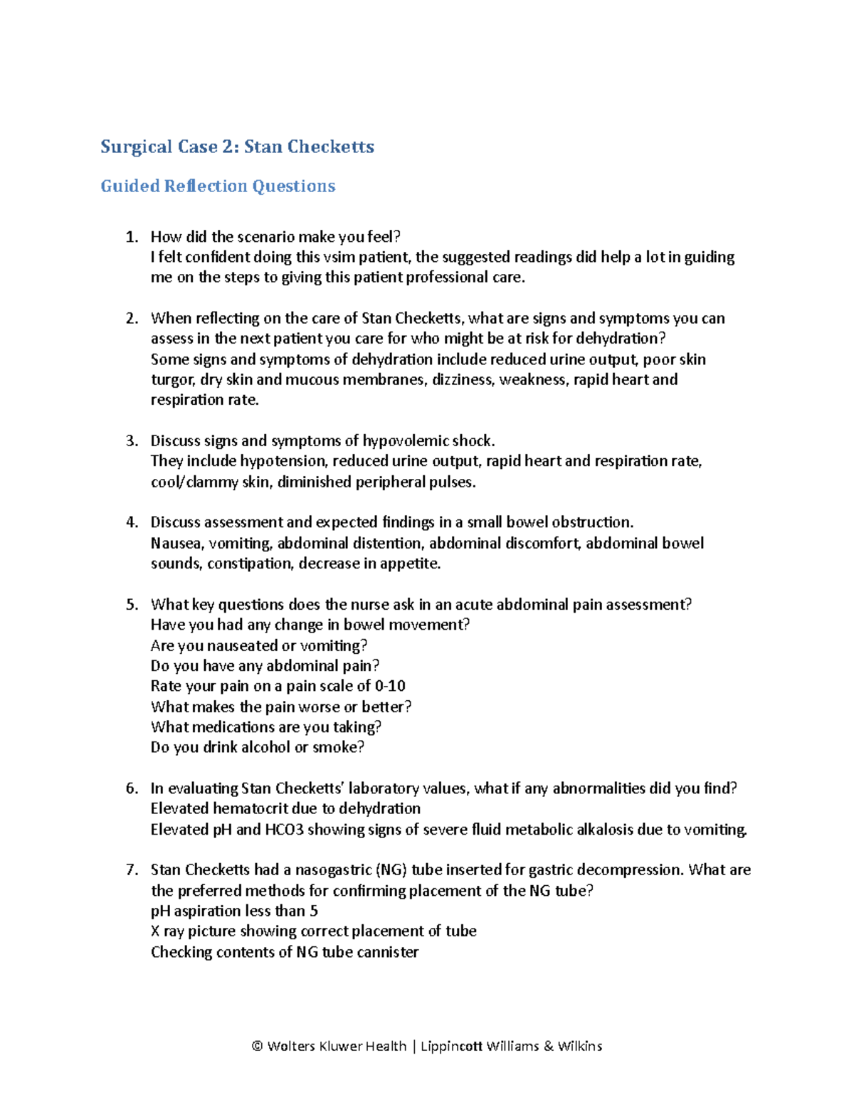 Guided Reflection questions Stan Checkettes Surgical Case 2 Stan