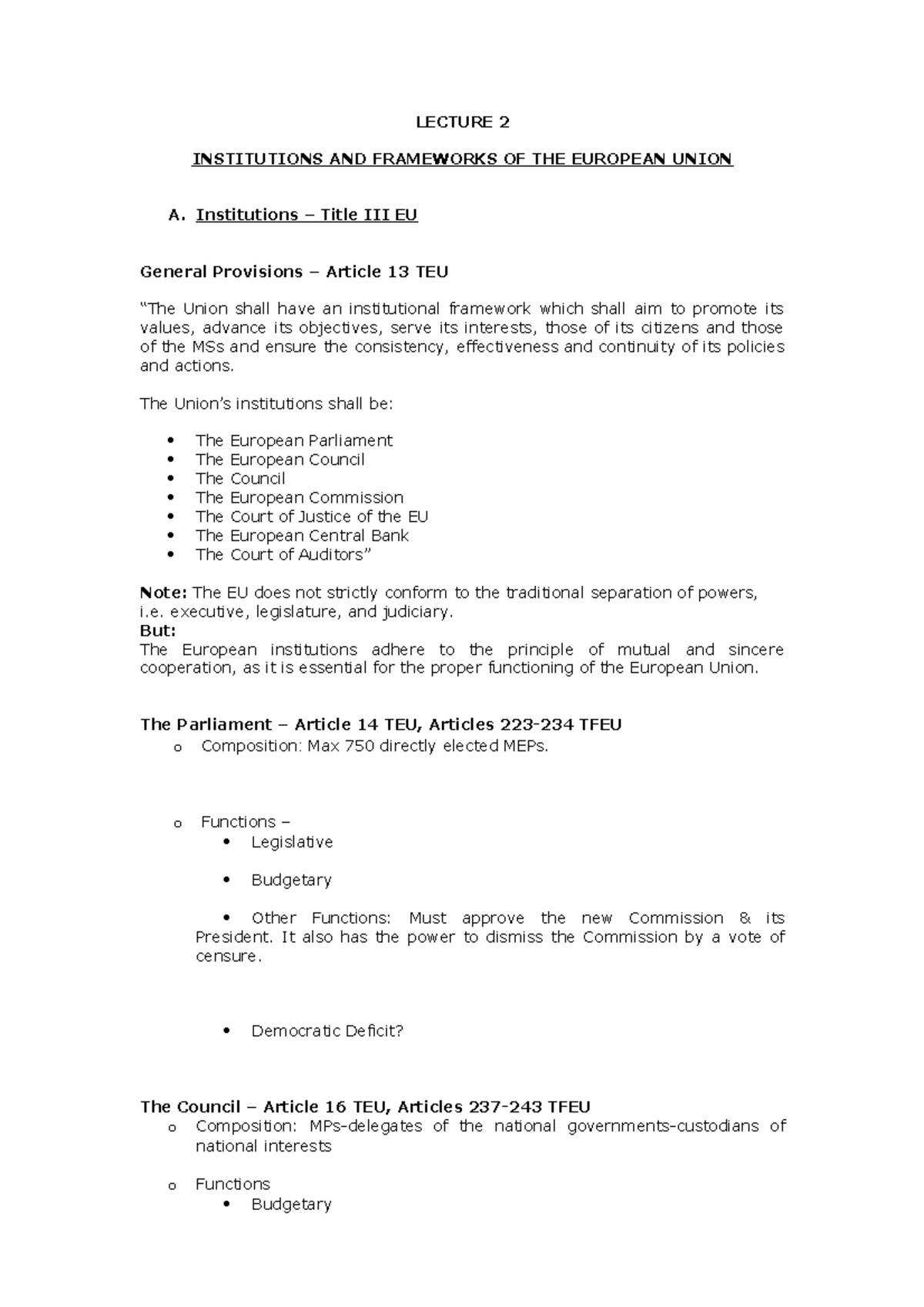 INSTITUTIONS AND FRAMEWORKS OF THE EUROPEAN UNION - Institutions ...