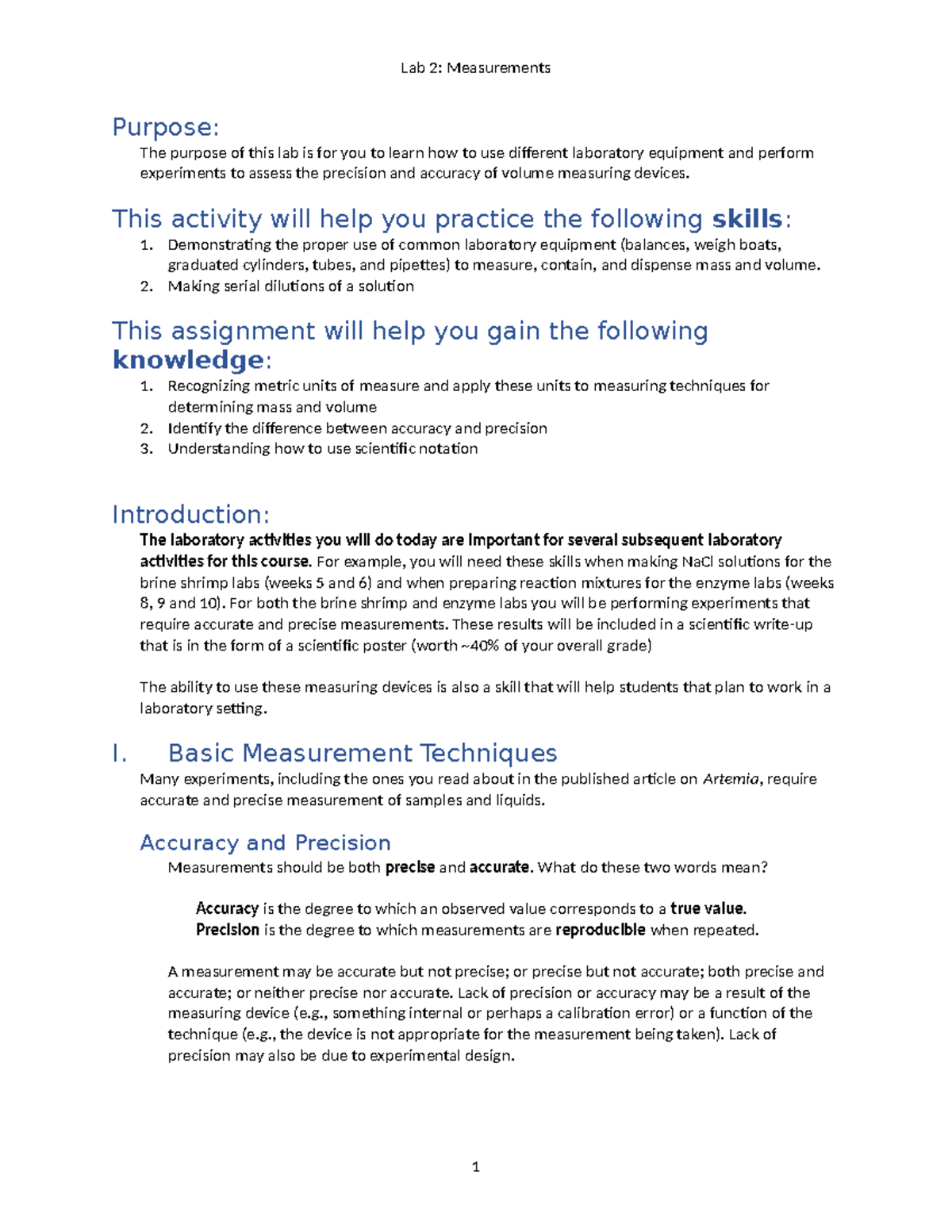 BIOL 1107L Lab 2 Measurements Student - Purpose: The purpose of this ...