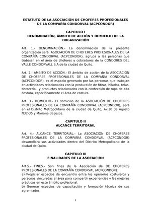 Estatuto DEL Sindicato - ESTATUTO DE LA ASOCIACIÓN DE CHOFERES  PROFESIONALES DE LA COMPAÑÍA - Studocu