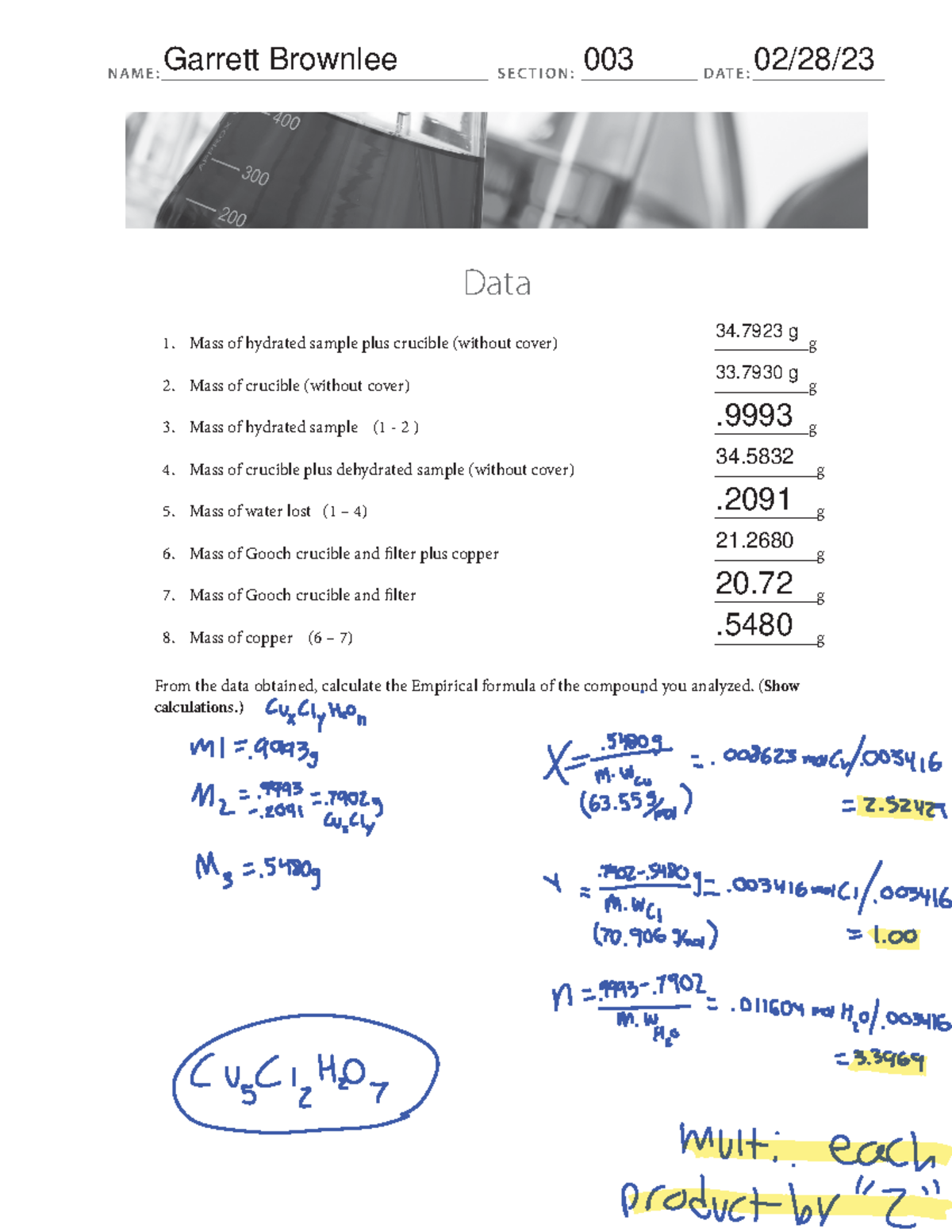 Determination of a Chemical Formula N A M E