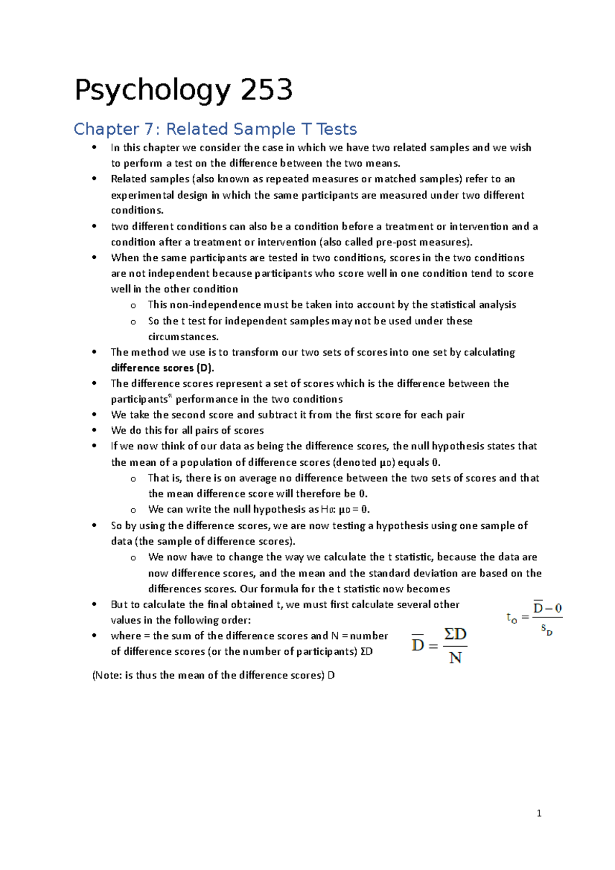 Psychology 253-Chapter 7 Lecture Notes From Class - Psychology 253 ...