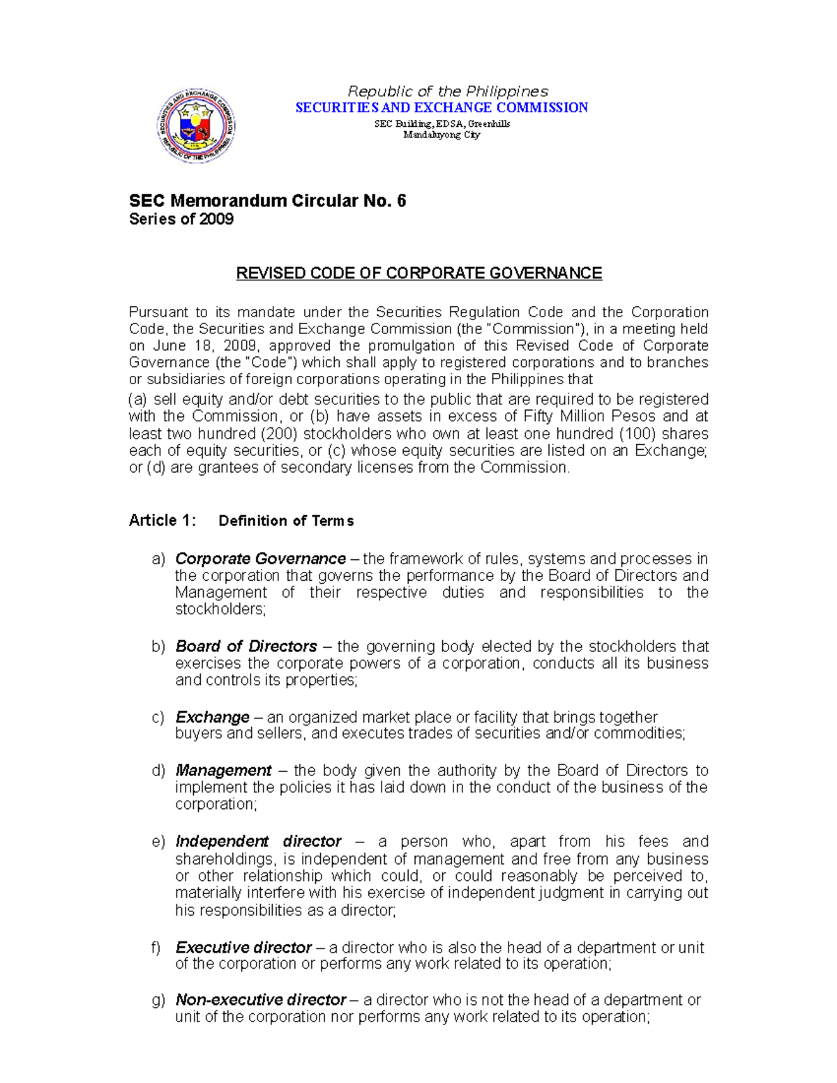 Revised-Code-CG - Revised Code of Corporate Governance - Republic of ...