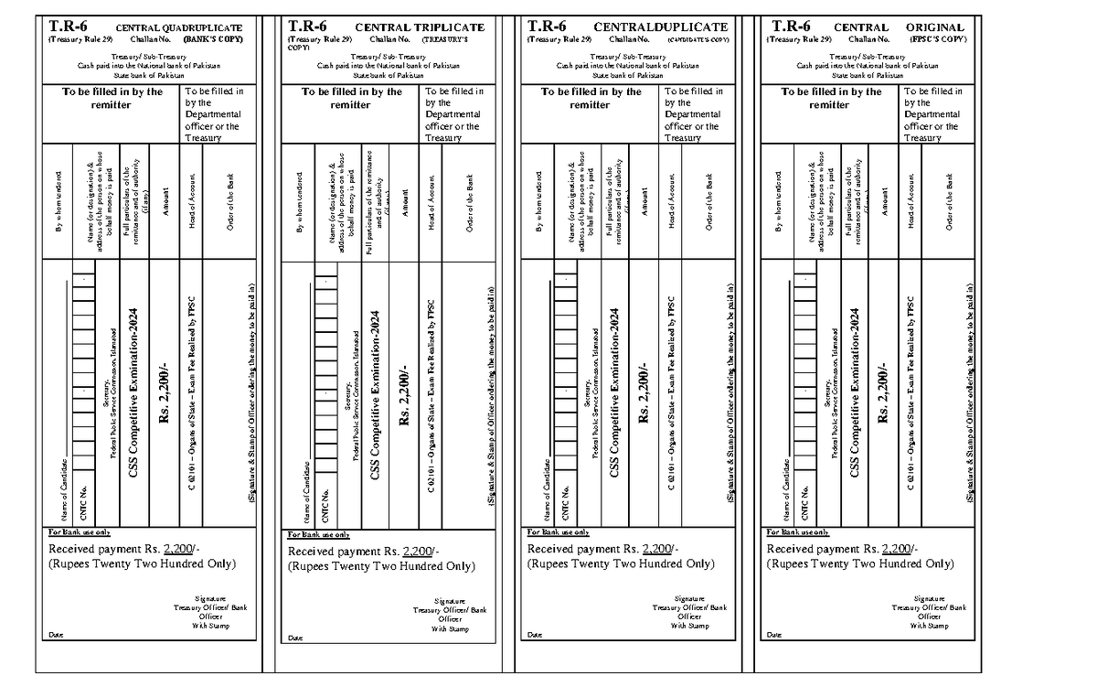 CE2024 Challan Form css T 6 CENTRAL QUADRUPLICATE