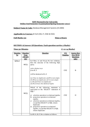 Sample Question Format Midsem - Sample Question Format KIIT Deemed to ...