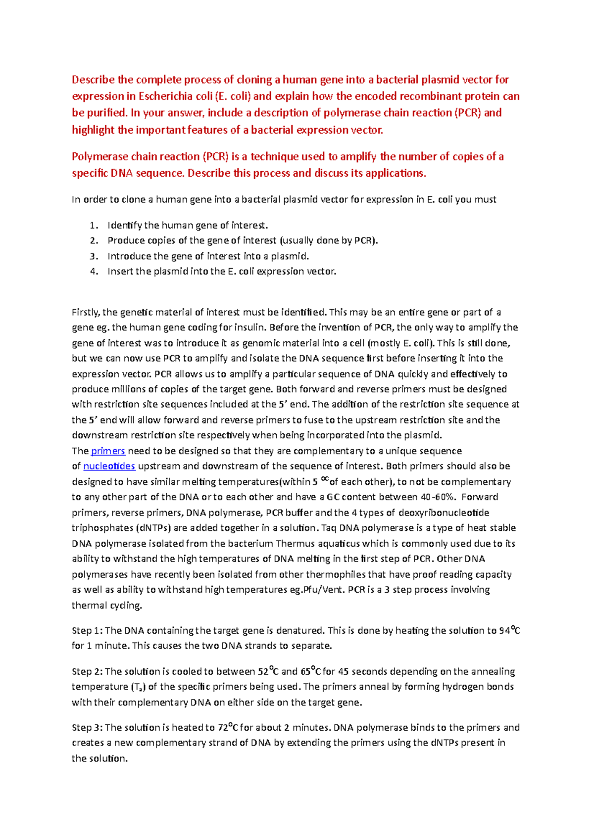 Sample/practice exam January 2018, questions and answers Describe the