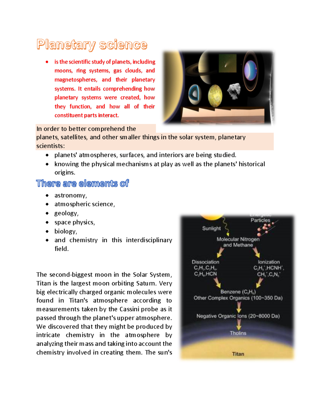 Science - Is The Scientific Study Of Planets, Including Moons, Ring 