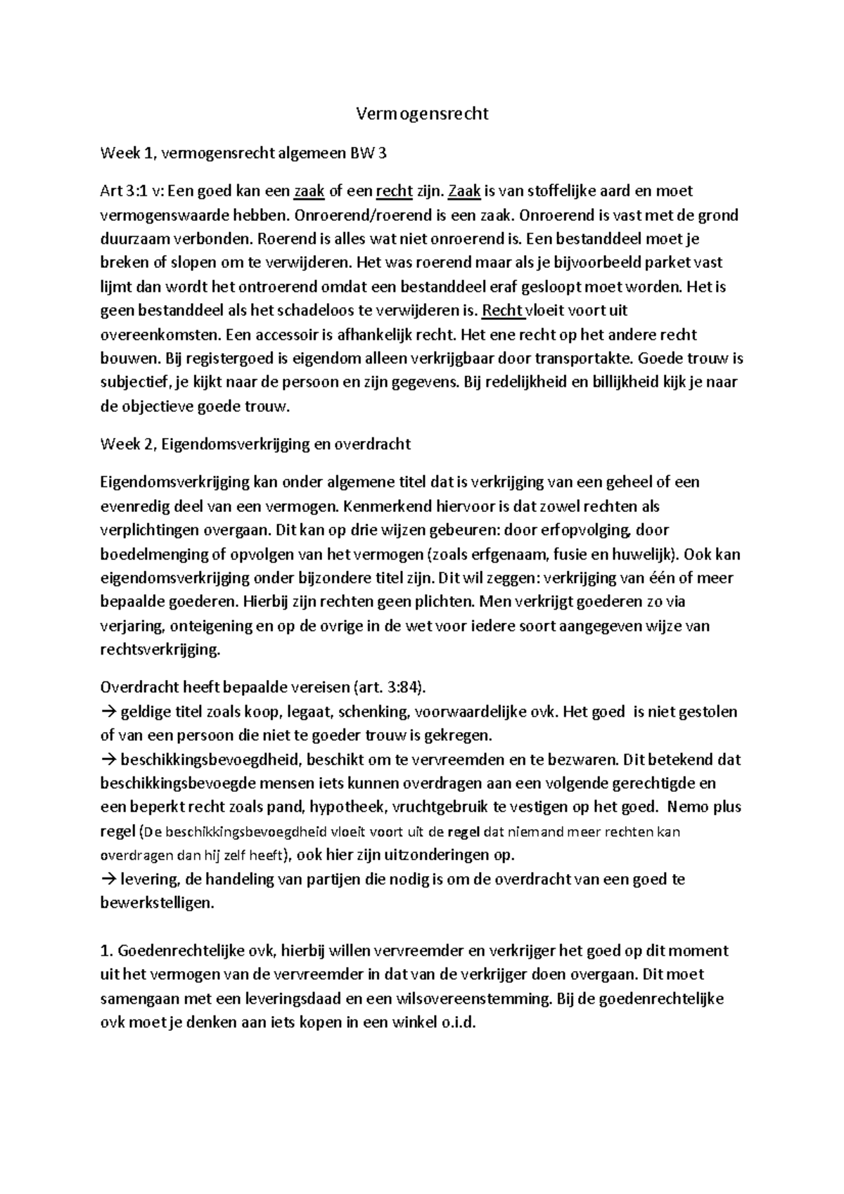 Samenvatting Vermogensrecht - Vermogensrecht Week 1, Vermogensrecht ...