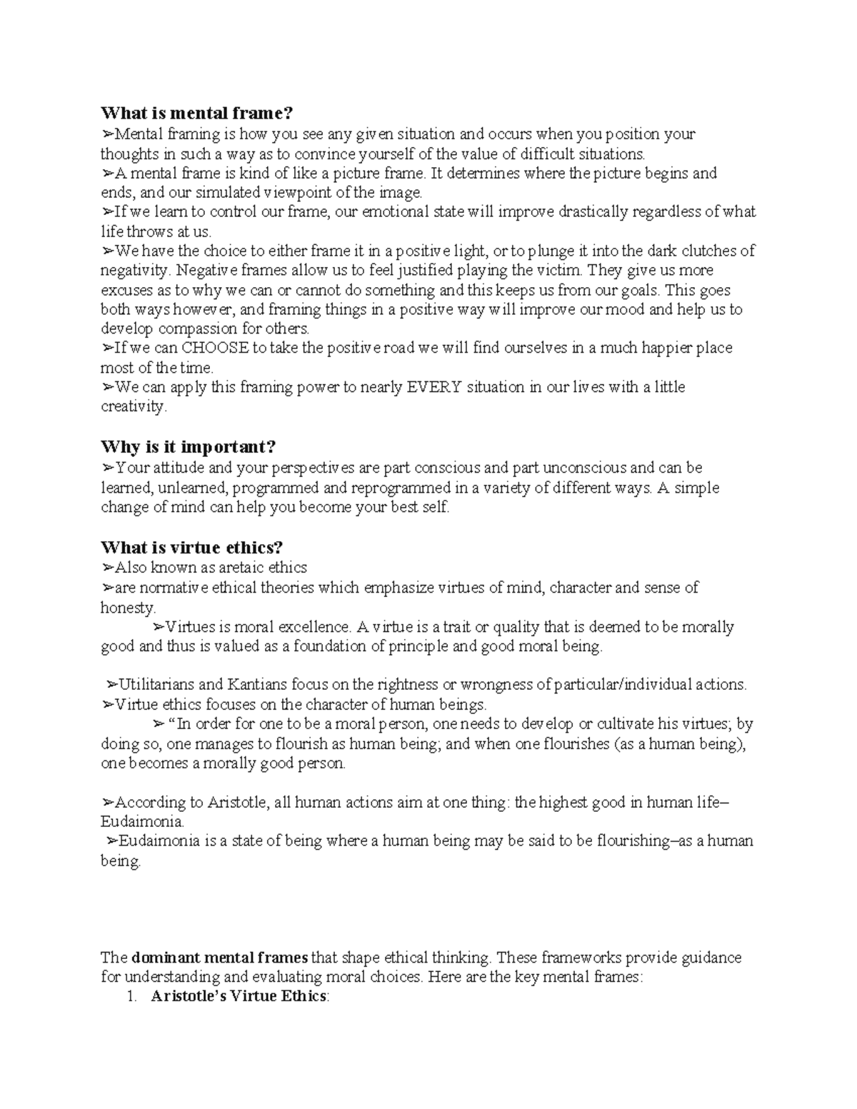Classifying the dominant mental frames What is mental frame? Mental