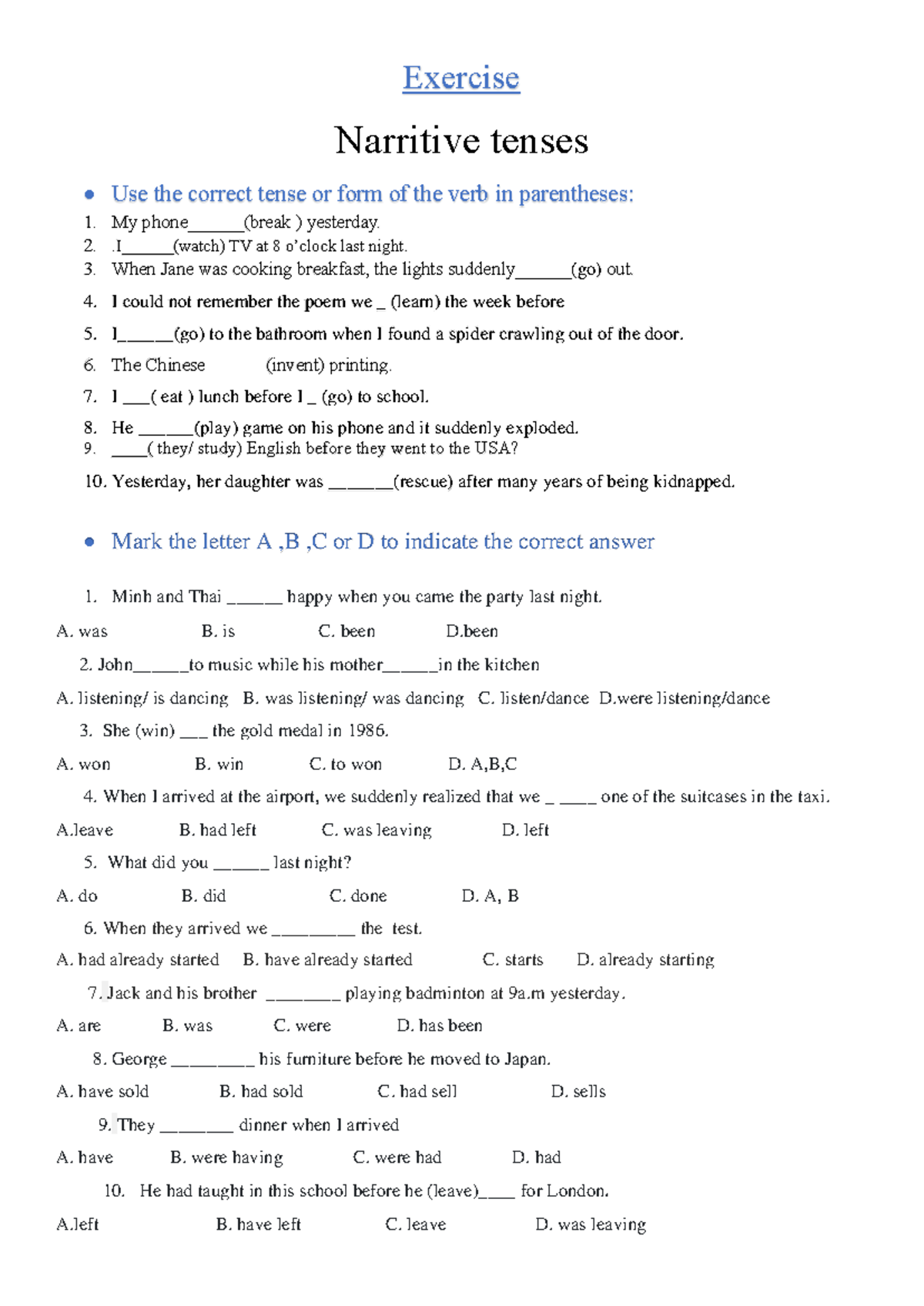 Narrative Tenses Ćwiczenia – Narrative Tenses Test English – GNNDMG