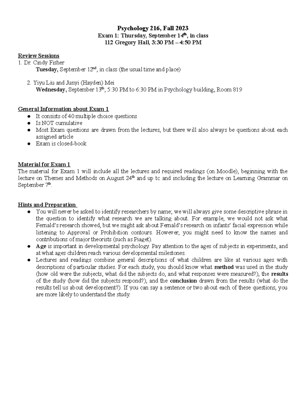 PSYC216 Exam1 Study Guide F23 - Psychology 216, Fall 2023 Exam 1 ...