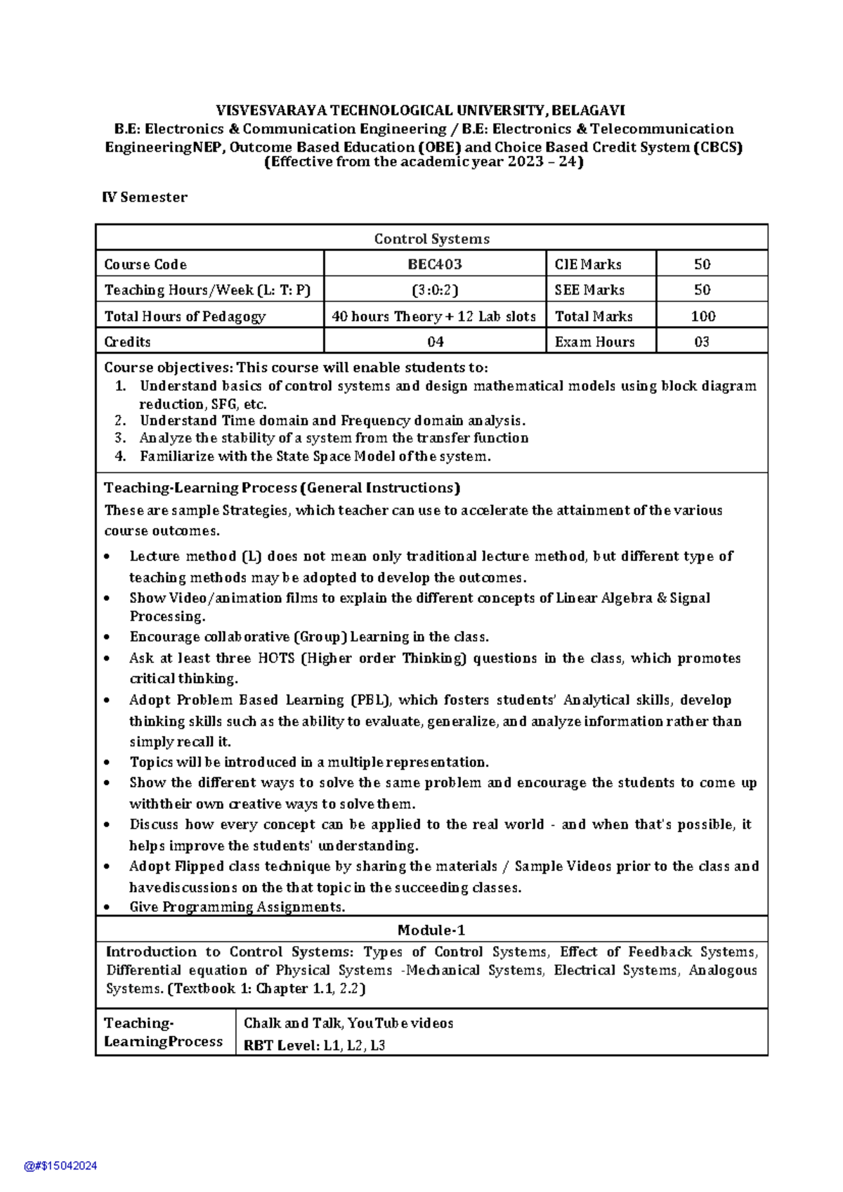 Control System Sylabus - VISVESVARAYA TECHNOLOGICAL UNIVERSITY ...