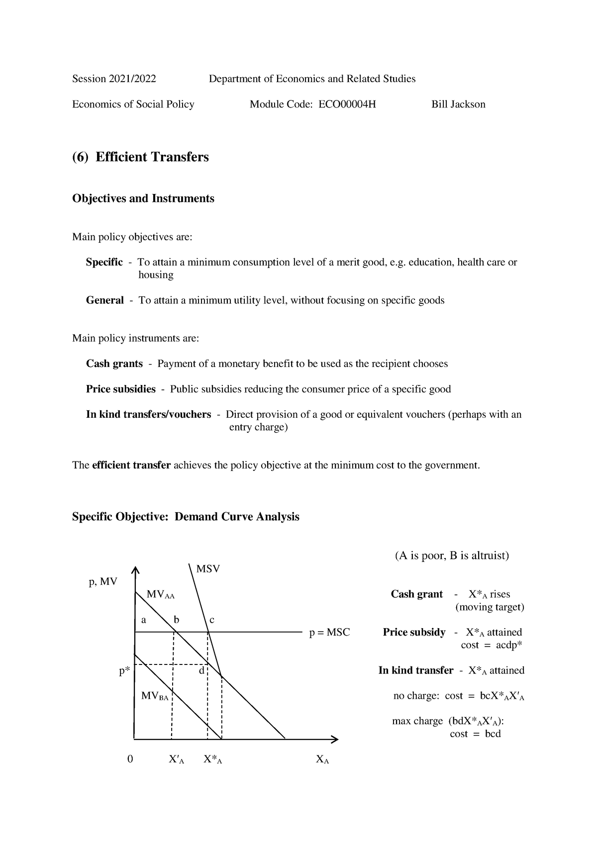 (6) Efficient Transfers - Session 2021/2022 Department of Economics and ...