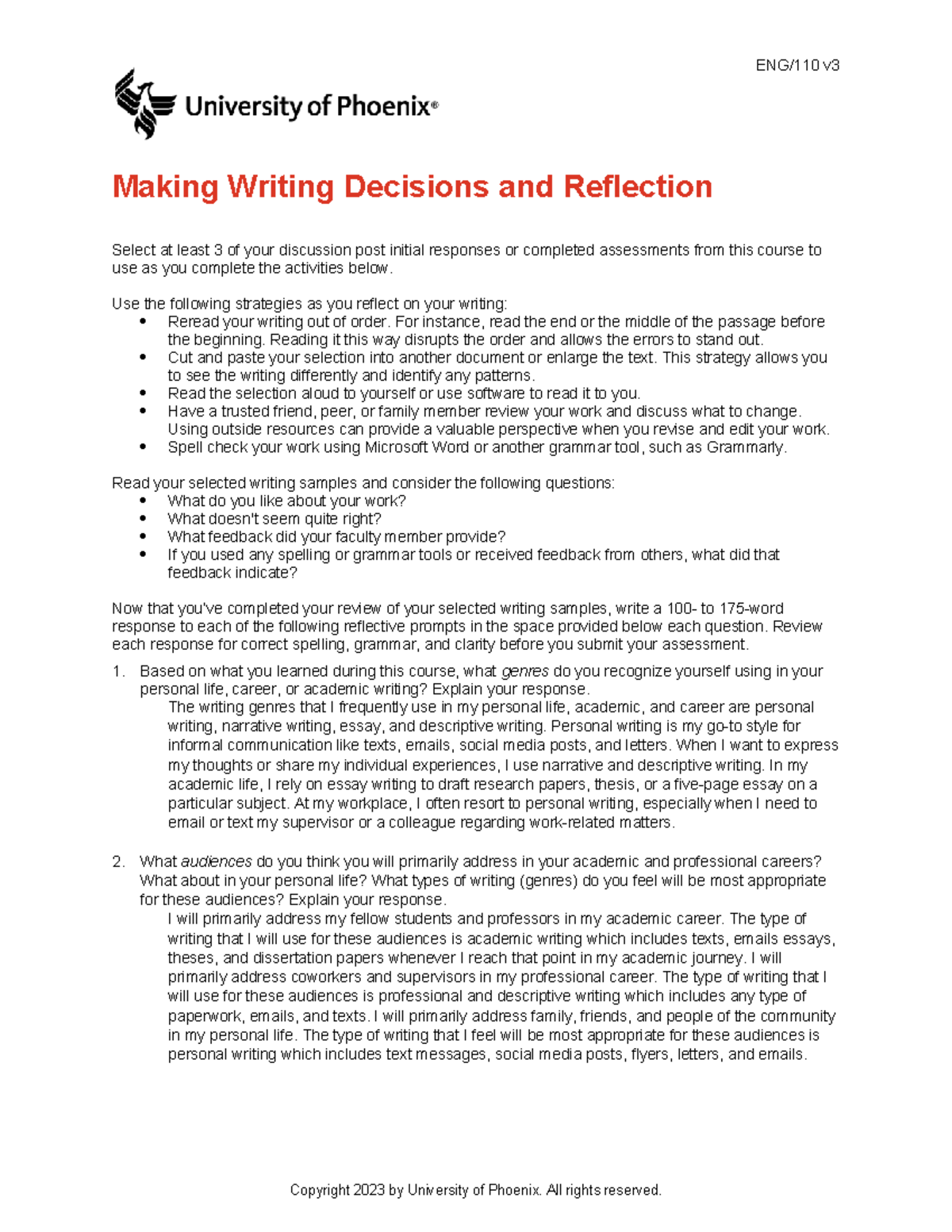 Eng110 v3 wk5 making writing decisions and reflection - ENG/110 v ...