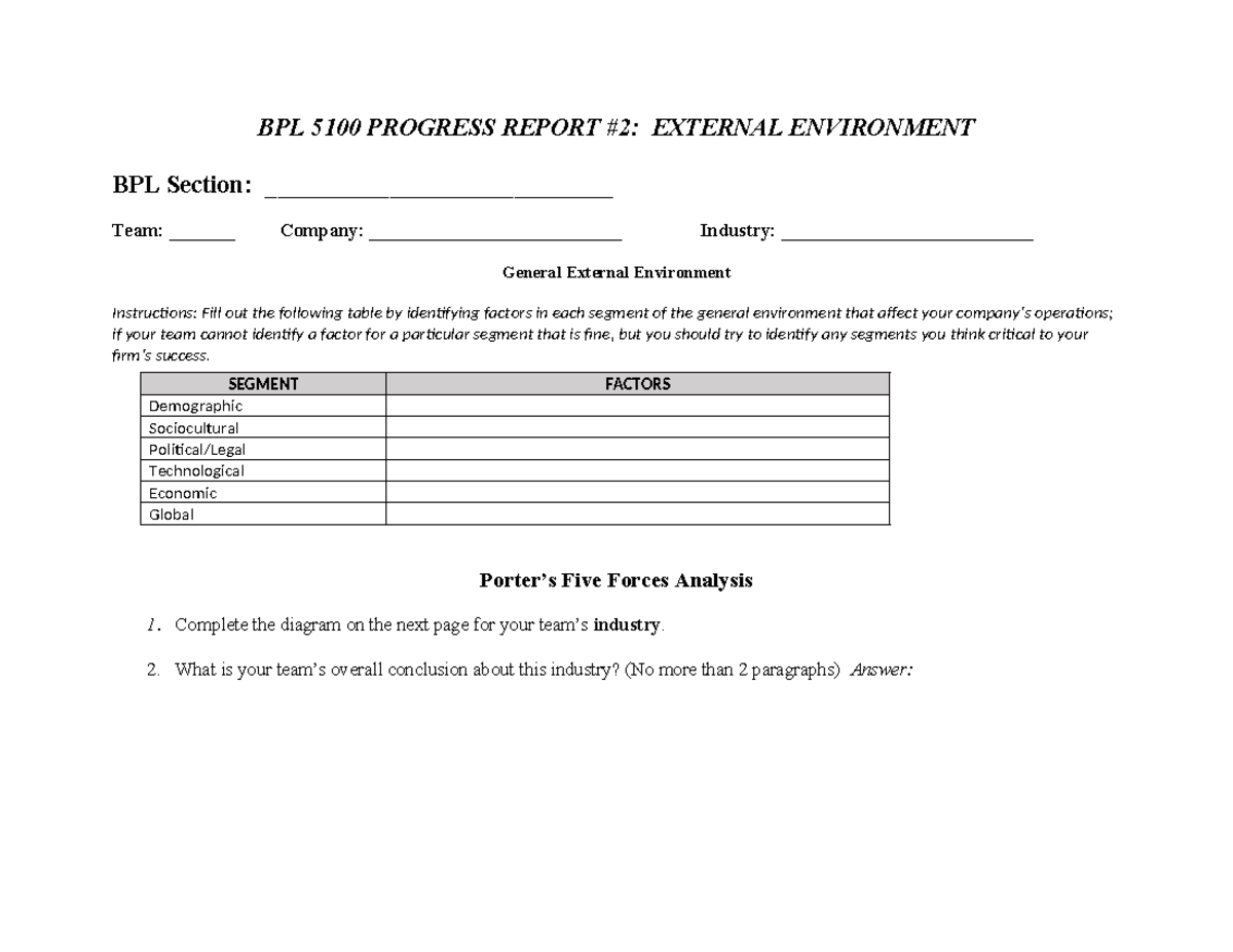 Progress Report 2 - BPL 5100 PROGRESS REPORT #2: EXTERNAL ENVIRONMENT ...