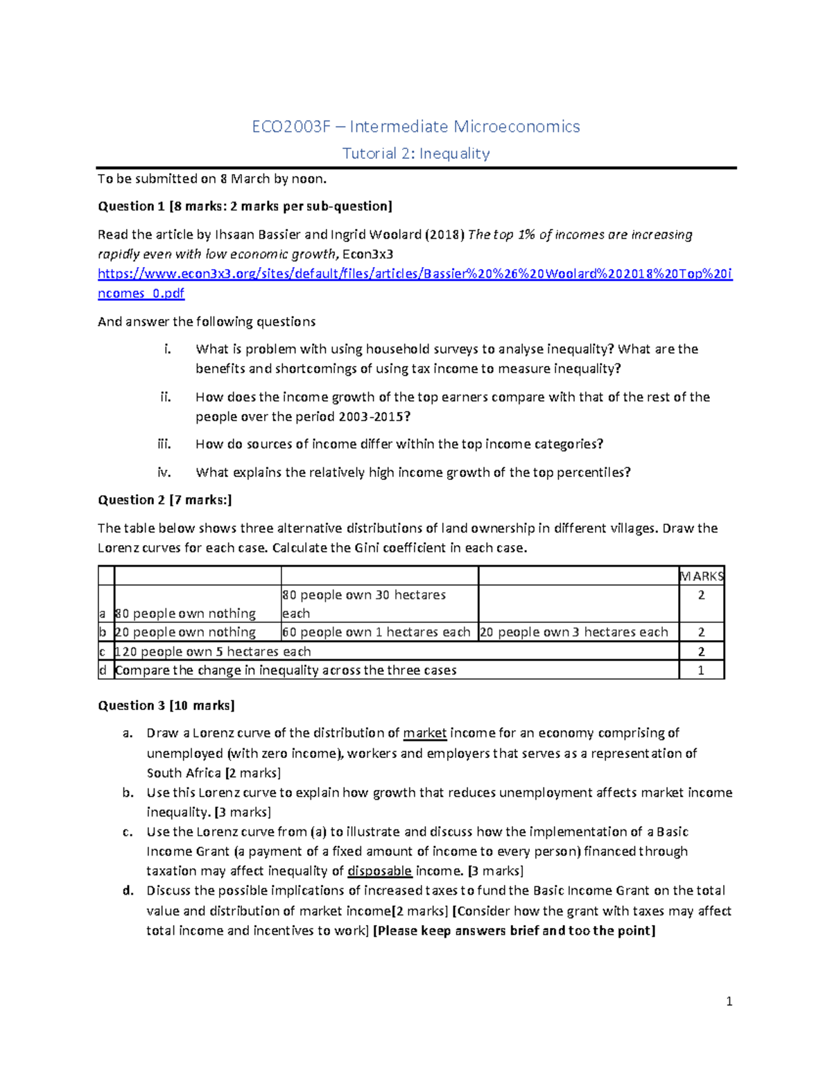 ECO2003 F Tutorial 2 2024 - 1 ECO2003F – Intermediate Microeconomics ...