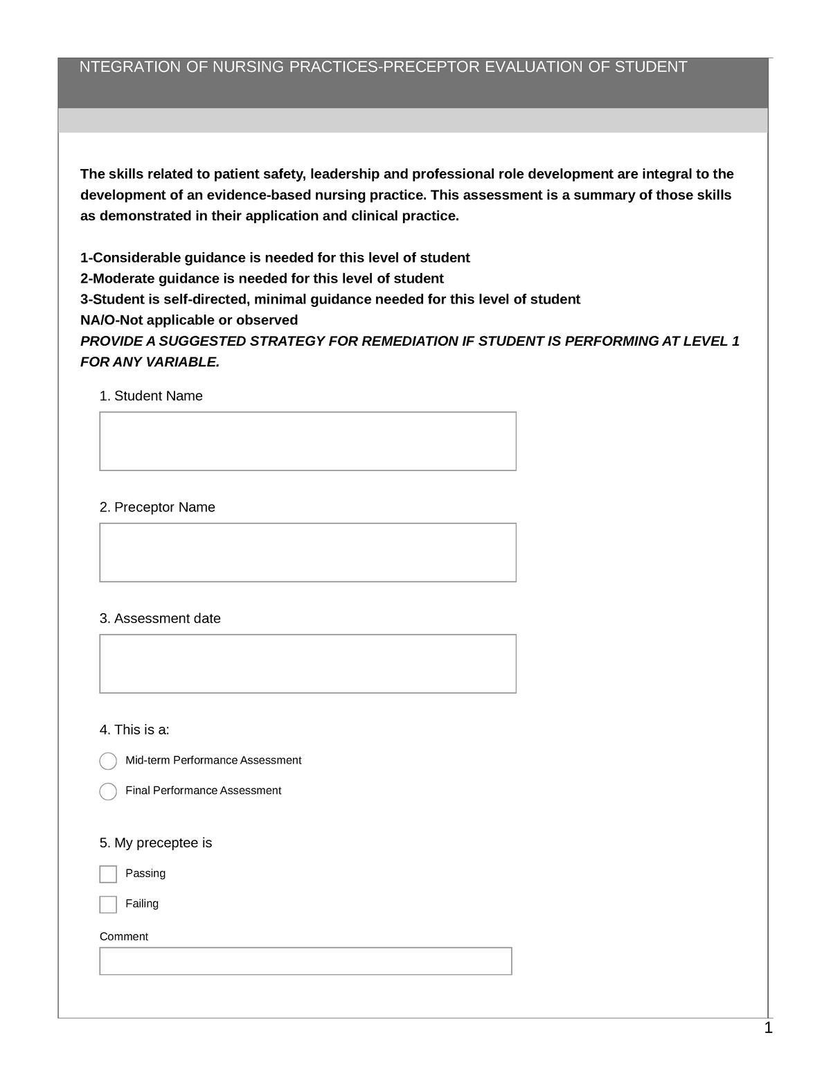 Preceptor Assessment - The skills related to patient safety, leadership ...