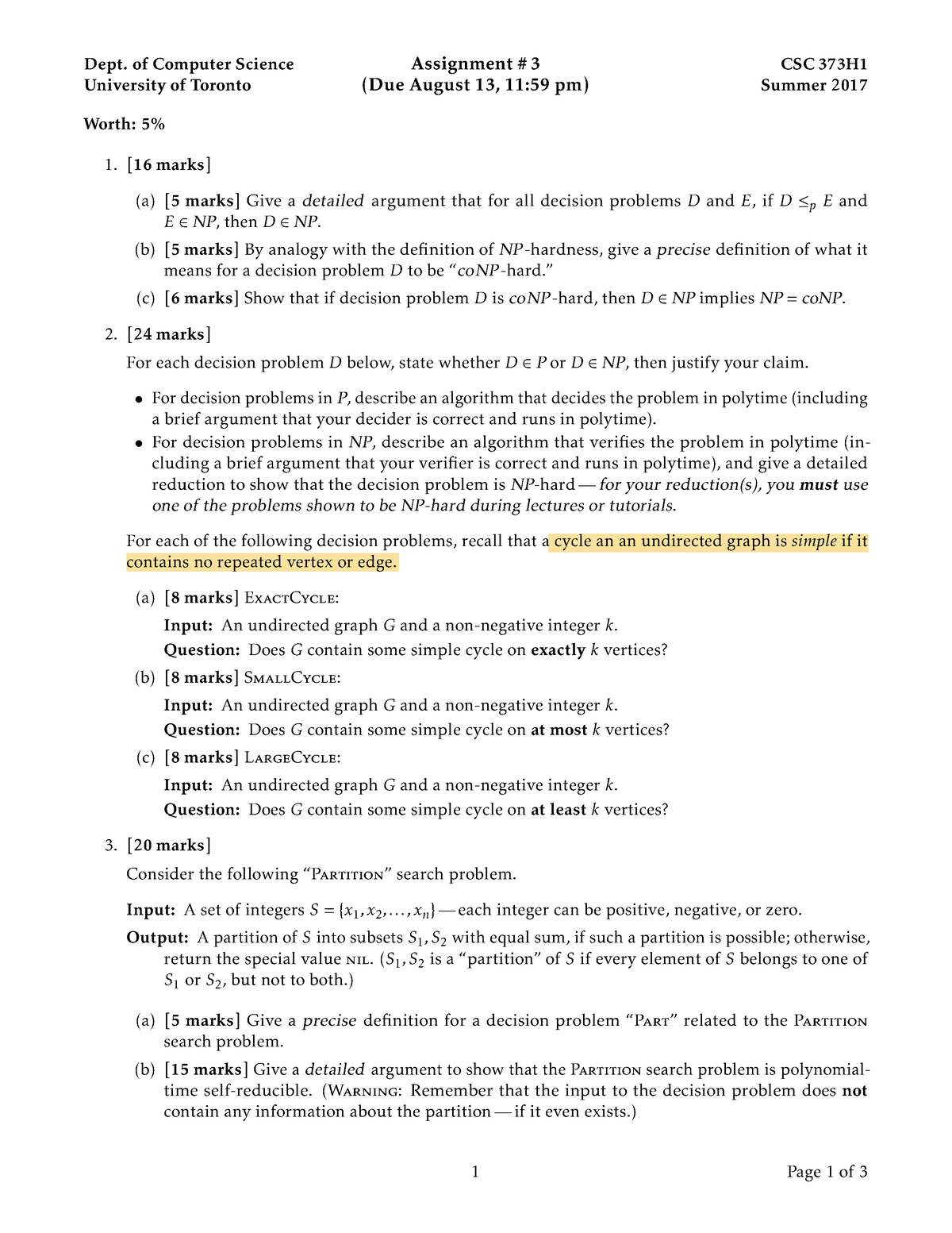 A3 handout - Dept. of Computer Science University of Toronto Assignment ...