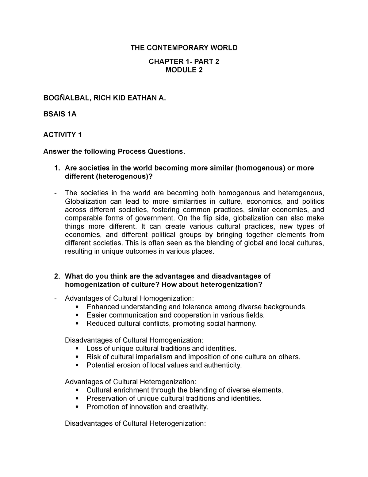 Contemporary World - THE CONTEMPORARY WORLD CHAPTER 1- PART 2 MODULE 2 ...