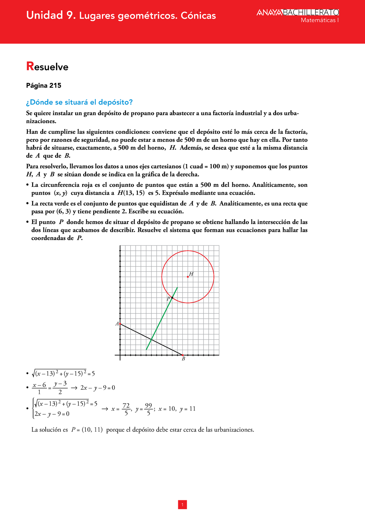 Tema 9 Unidad 9 Lugares Geométricos Cónicas Bachilleratomatemáticas I Resuelve Página 215 5887