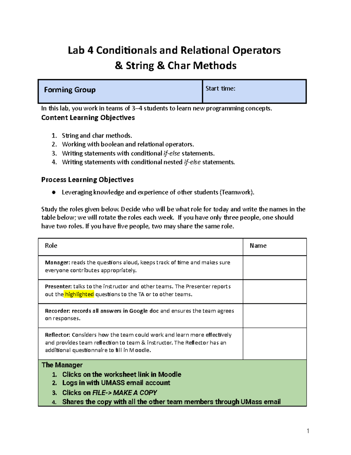 LAB 4 Conditionals & Relational Operators Student - Lab 4 Conditionals ...