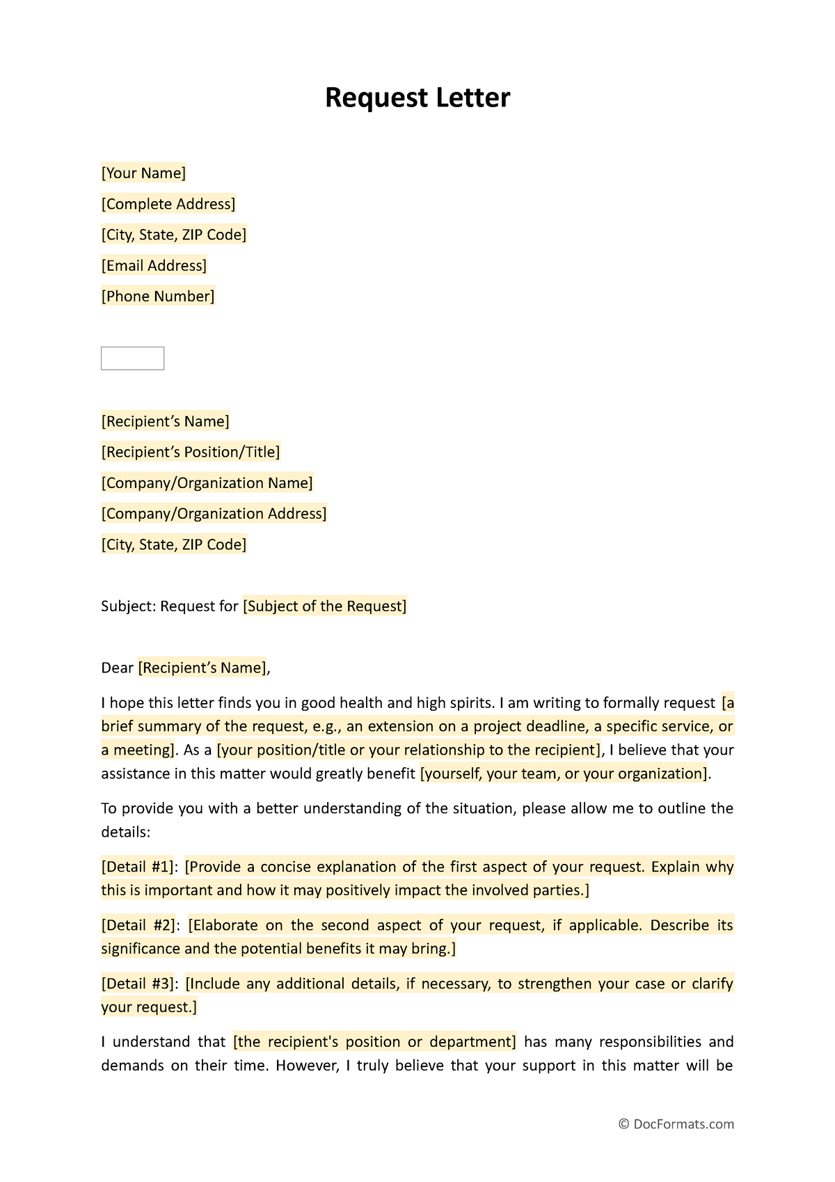 Request Letter - Word - posible - Request Letter [Your Name] [Complete ...