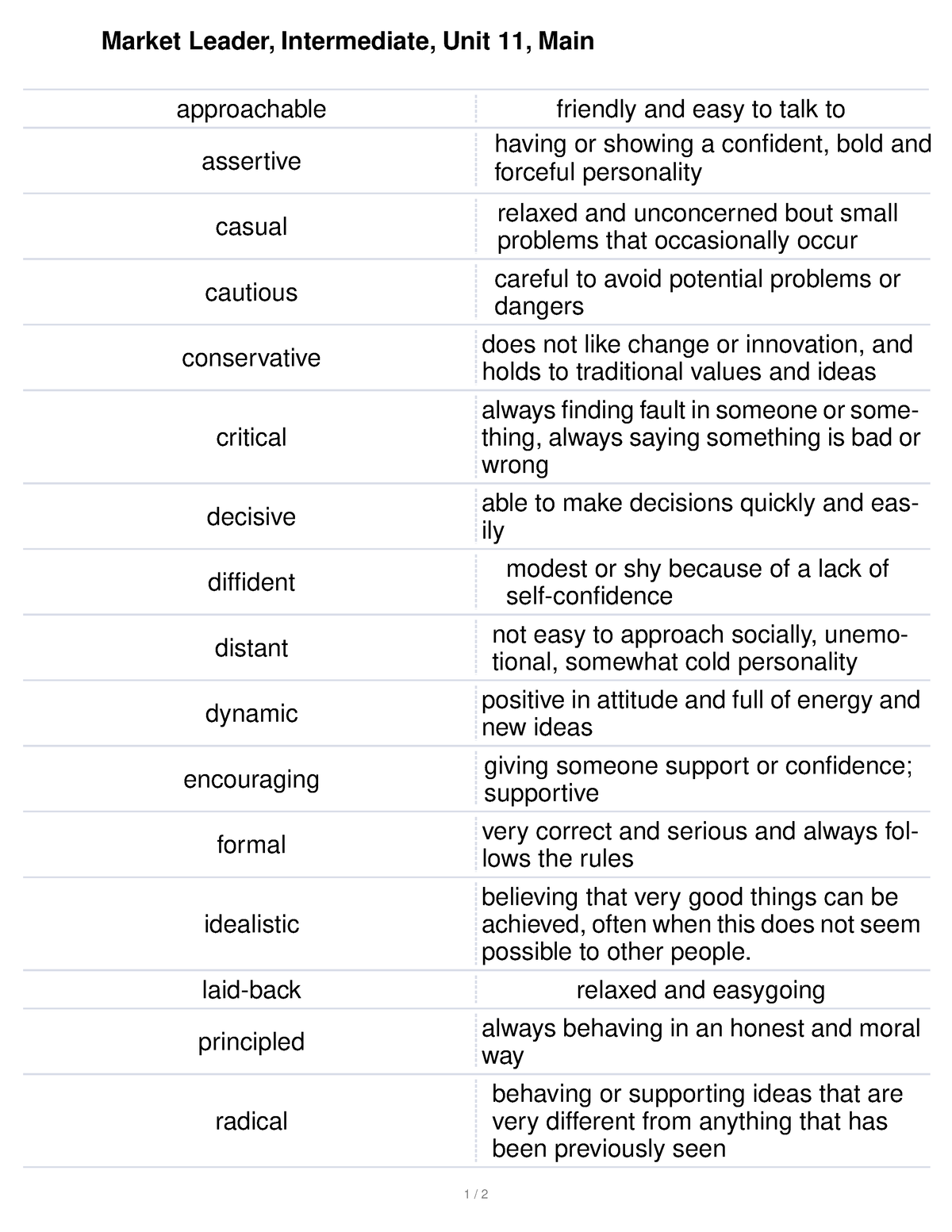 Vocabulary Unit 11 - Market leader Intermediate - Market Leader ...