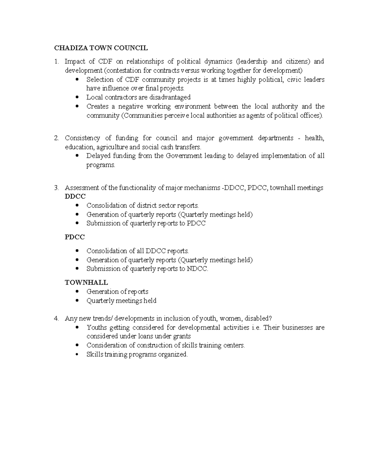 1. Impact of CDF on relationships of political dynamics (leadership and