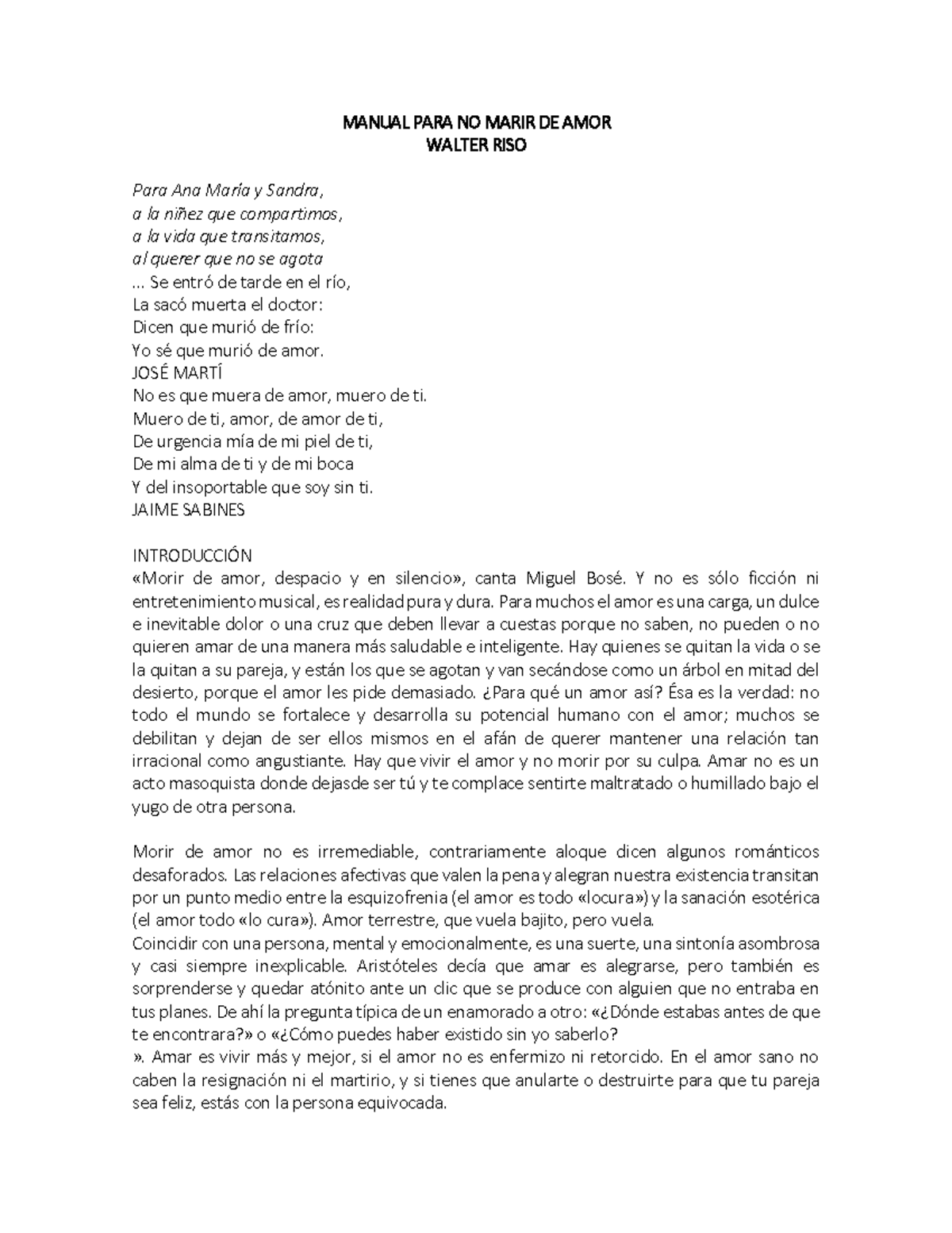 Manual para no morir de amor walter riso - MANUAL PARA NO MARIR DE AMOR ...