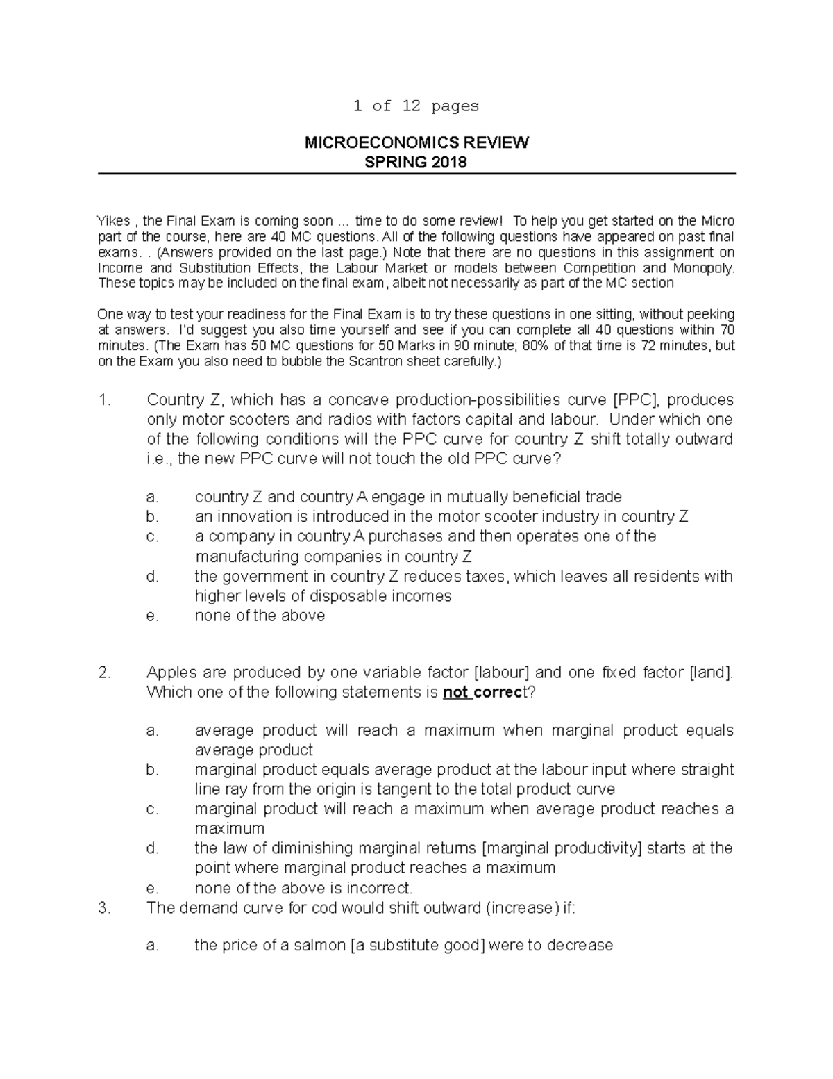 ECON Micro Review MC - MICROECONOMICS REVIEW SPRING 2018 Yikes , the ...
