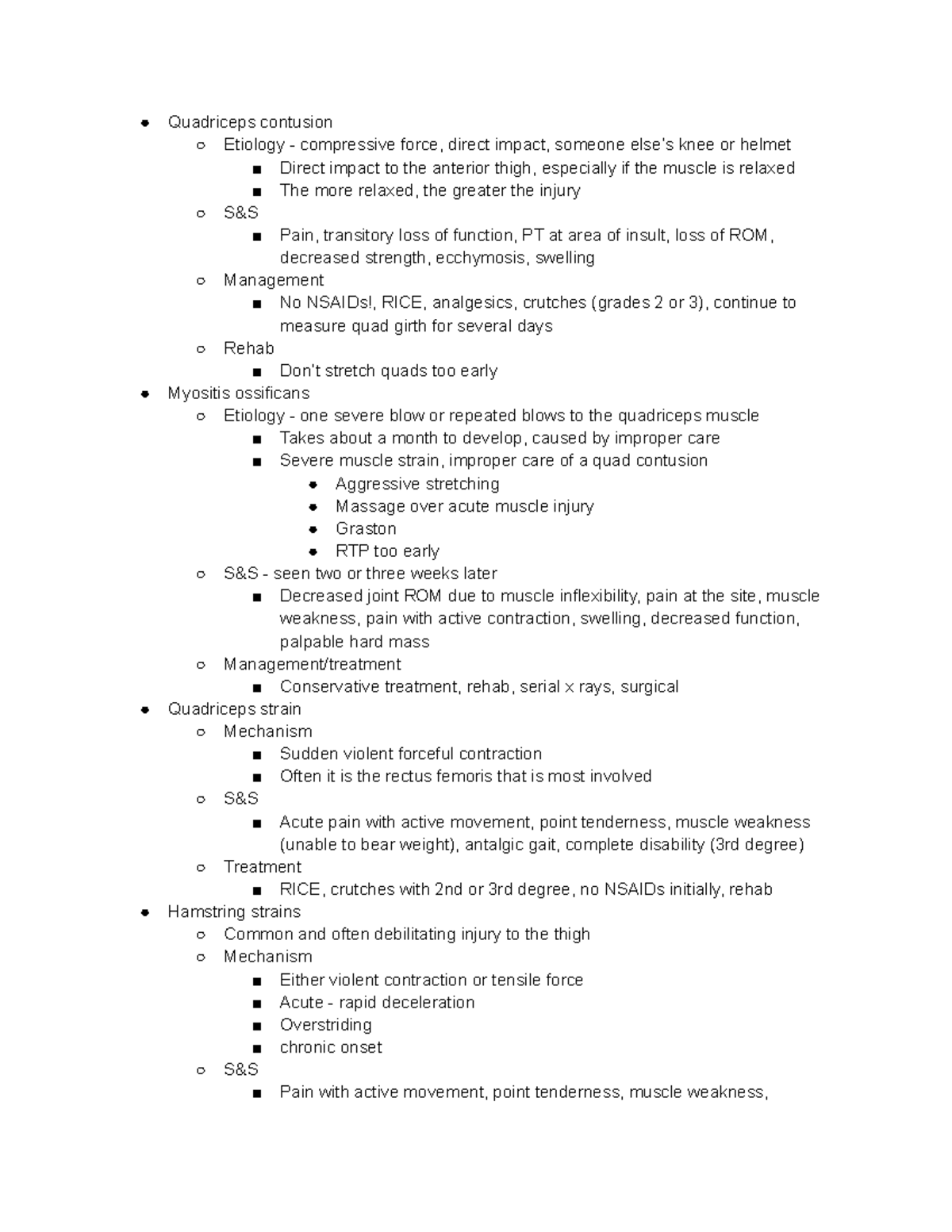 Smd 420 Exam 4 Study Guide - Quadriceps Contusion Etiology 