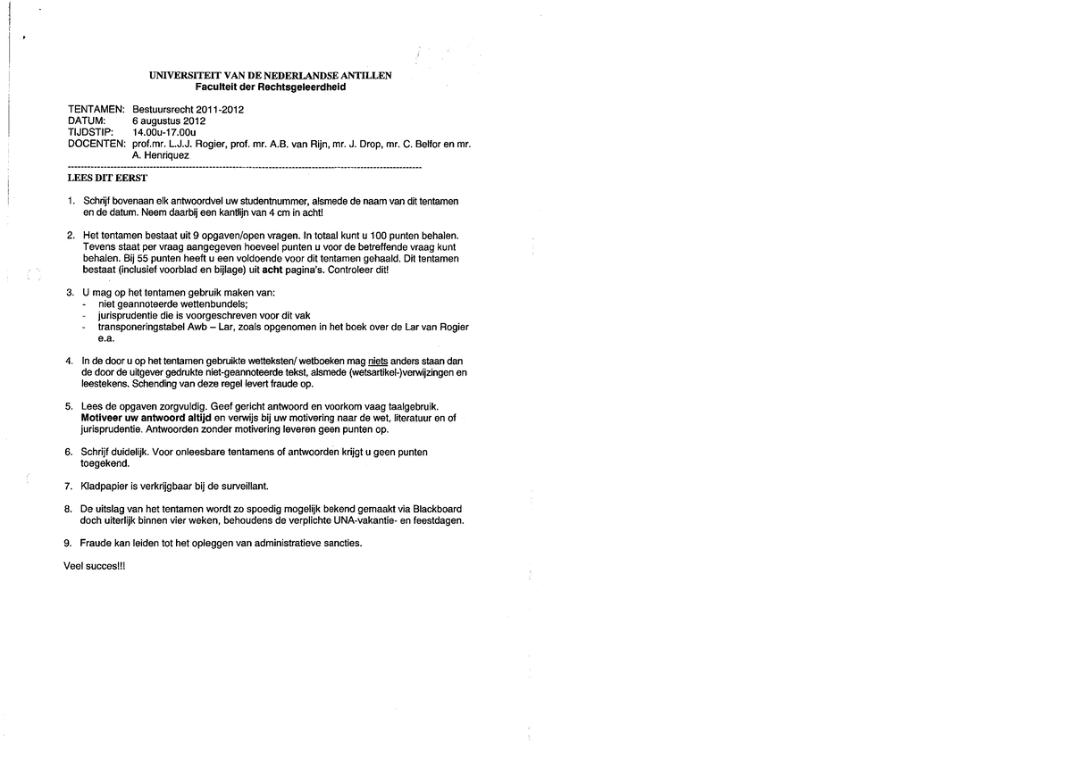 Tentamens-Bestuursrecht - Beginselen Bestuursrecht - Studocu