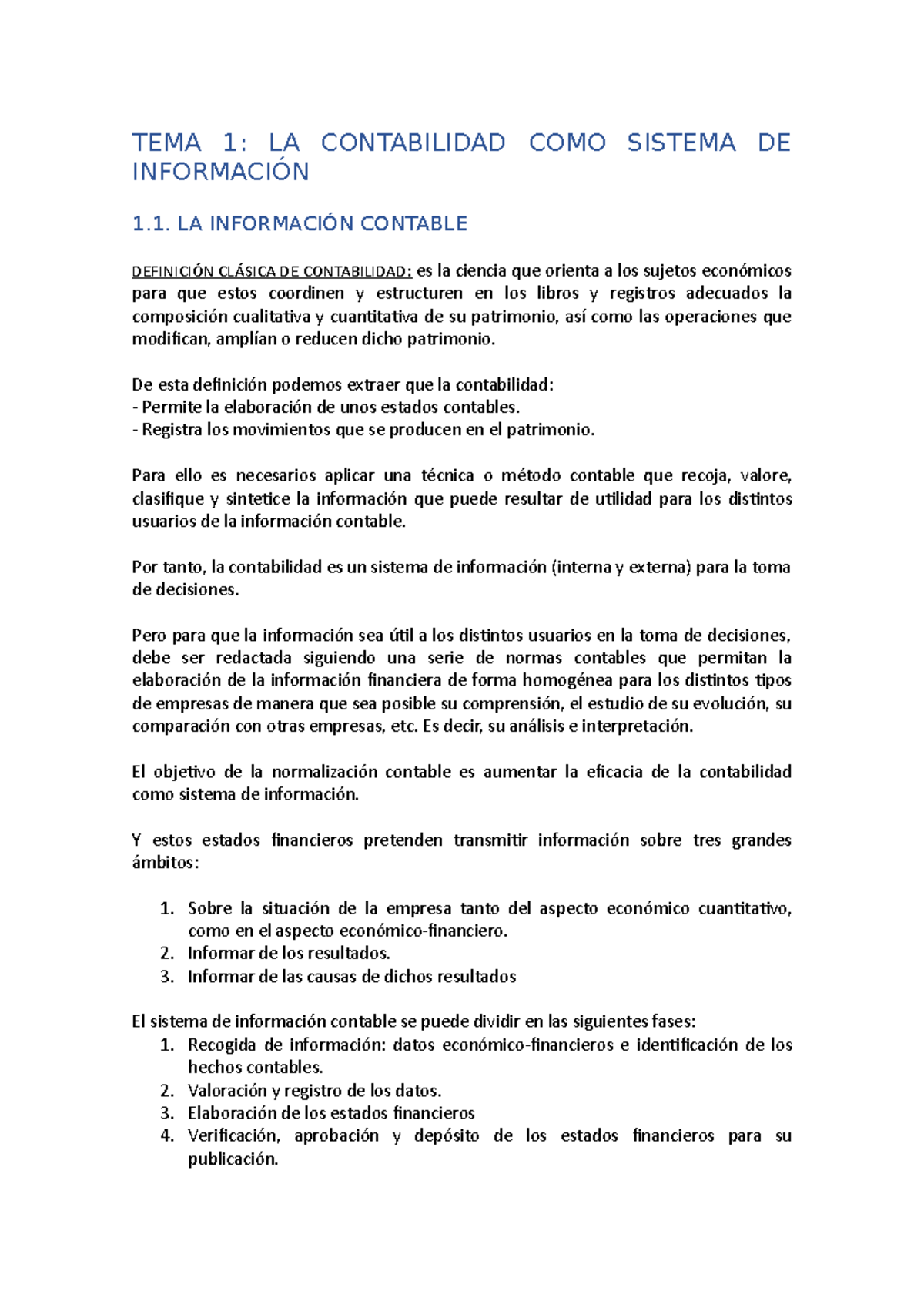 TEMA 1 - TEMA 1: LA CONTABILIDAD COMO SISTEMA DE INFORMACIÓN 1. LA ...