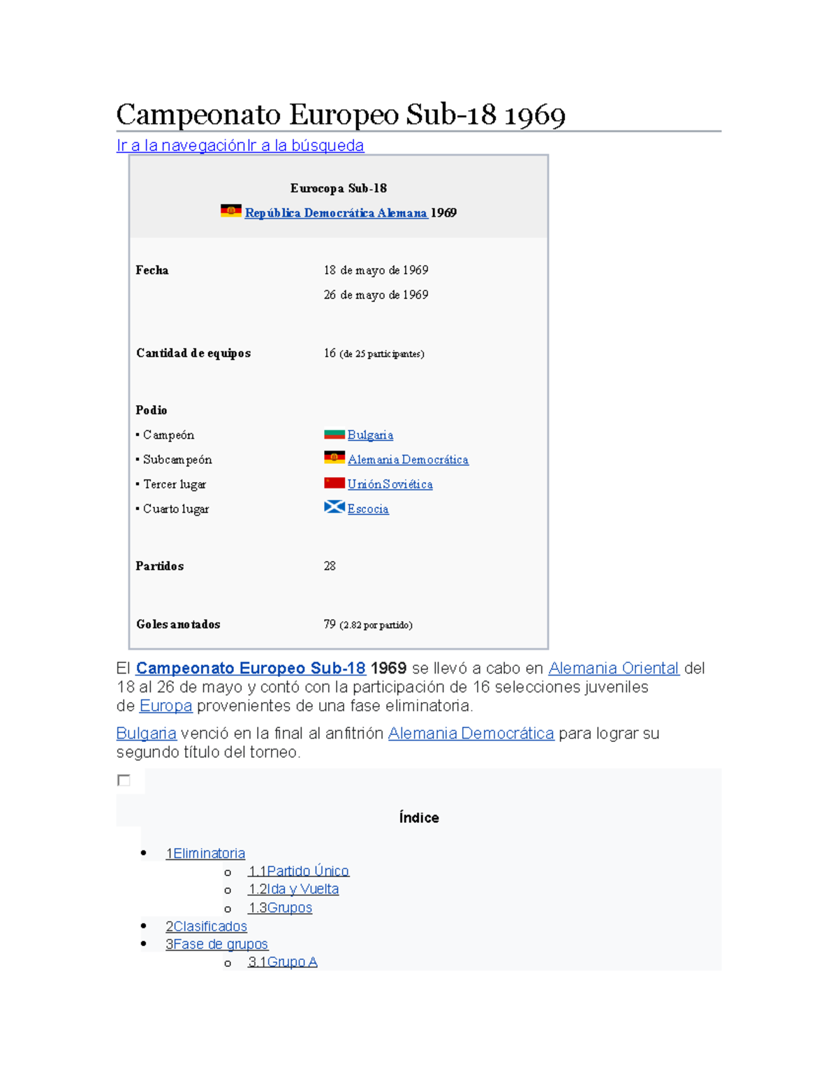 Campeonato Europeo Sub18 1969 Bulgaria venció en la final al