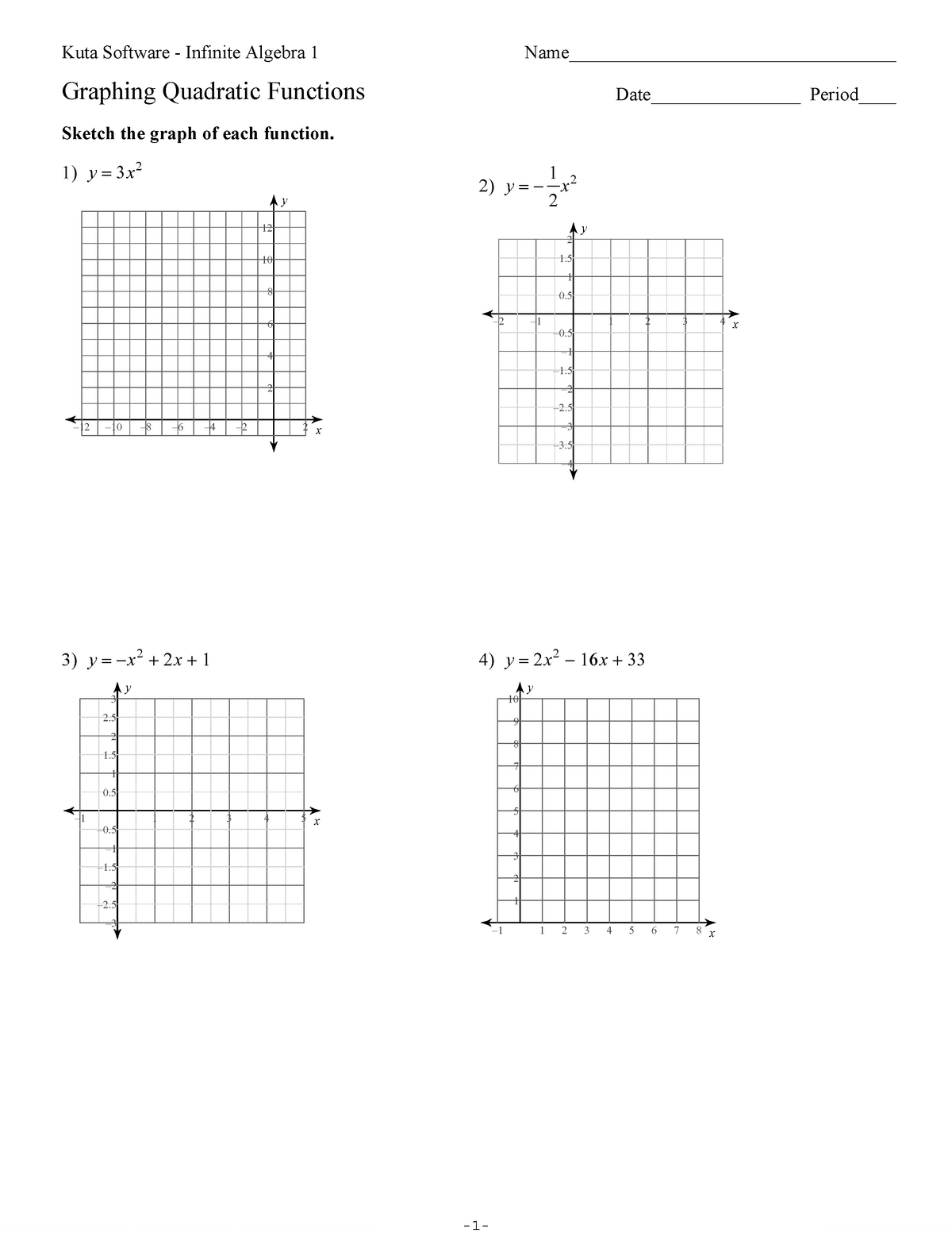 Graphing Quadratic Functions - ©W 200 Y 200 Z 200 20 KGuhtXaP Intended For Algebra 1 Functions Worksheet