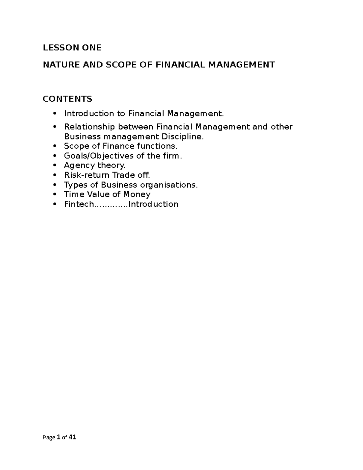 bfin-2101-lesson-one-nature-and-scope-of-financial-management-lesson