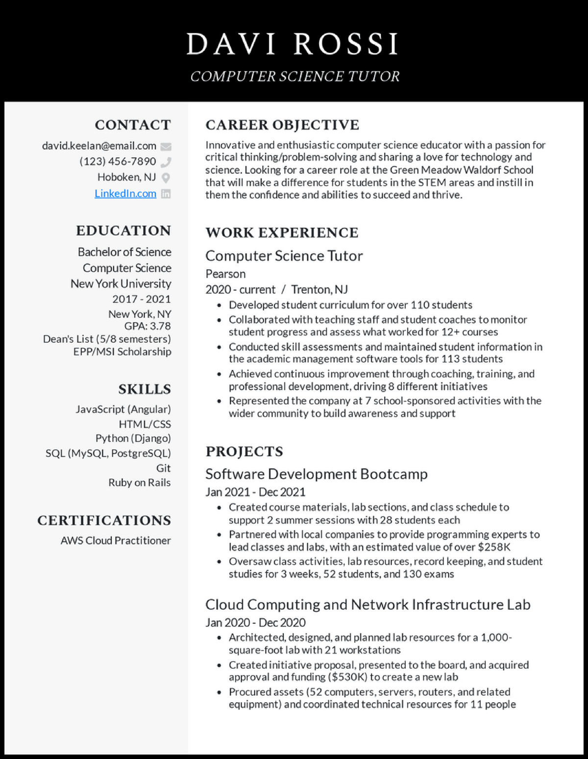 Computer science tutor resume example - MSE 793 - Studocu