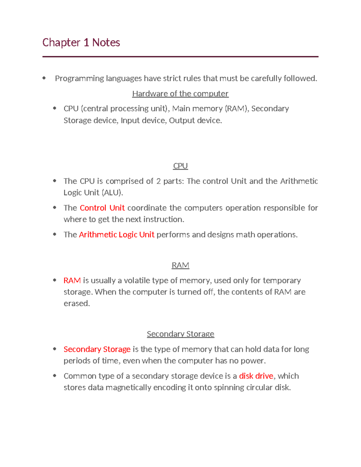 Chapter 1 Notes - Chapter 1 Notes Programming languages have strict ...