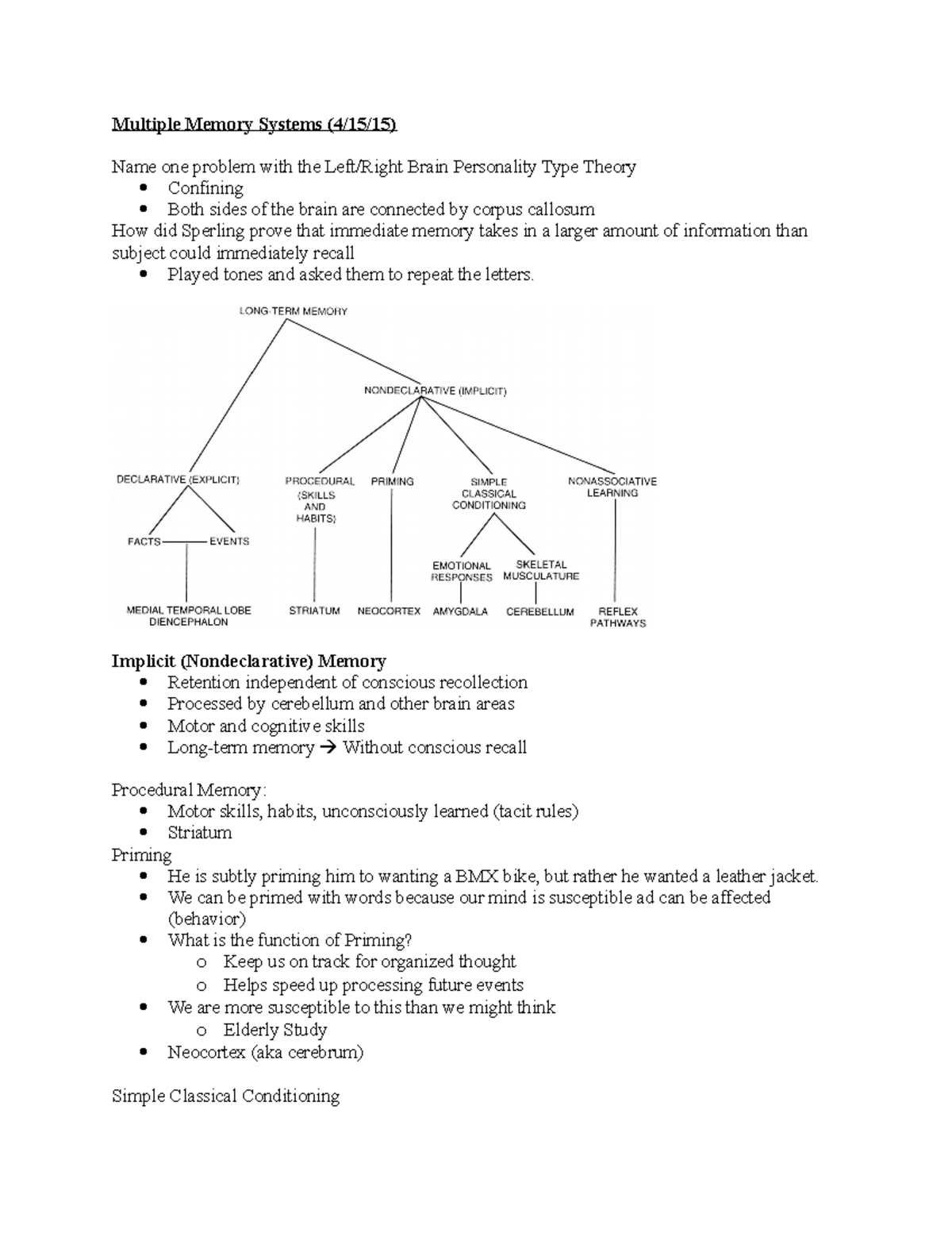 Multiple Memory Systems - Implicit (Nondeclarative) Memory Retention ...